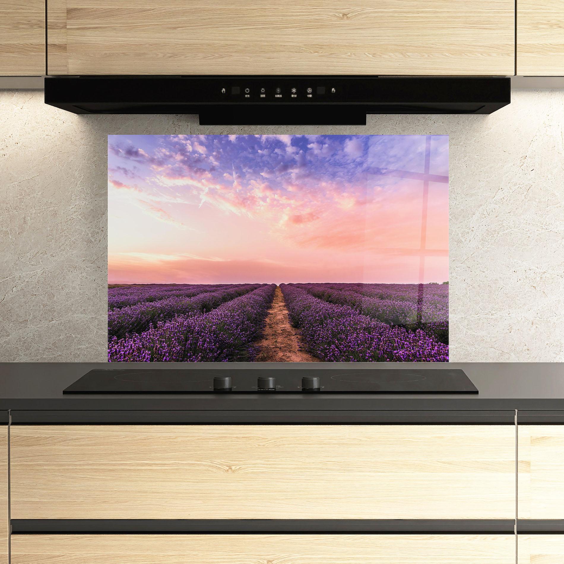 Küchenrückwand Glas Lavender Field mockup 3
