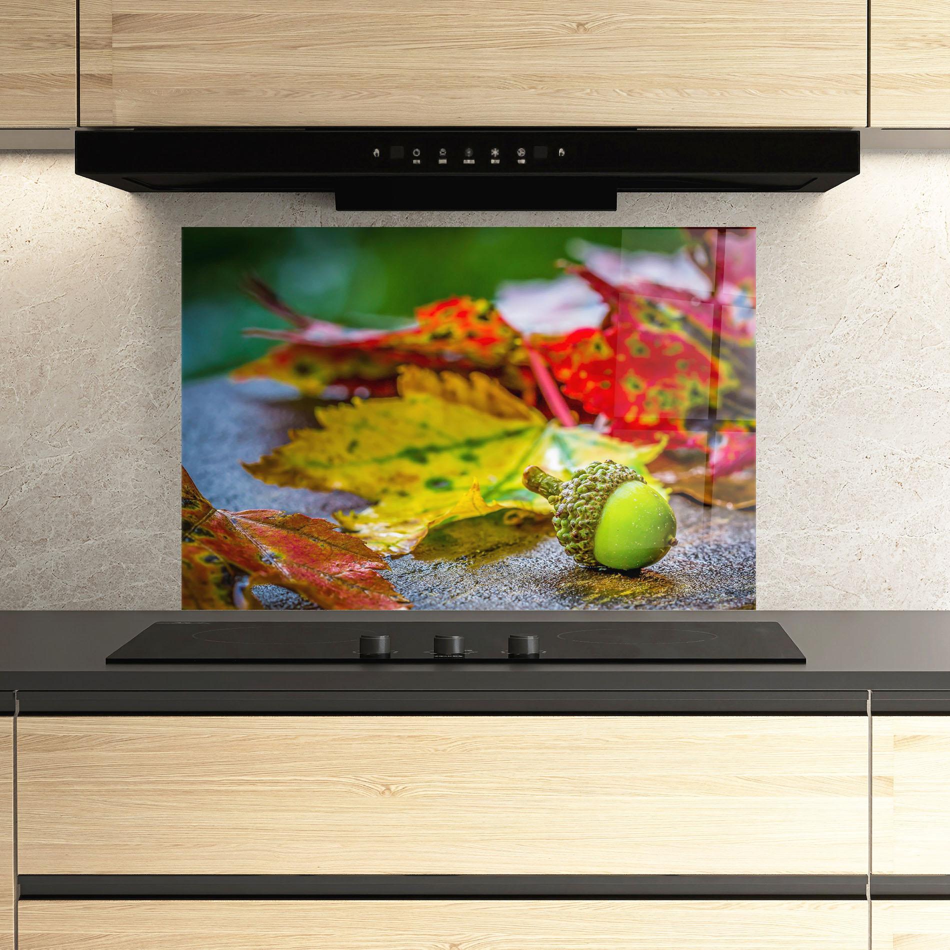 Küchenrückwand Glas Leaf Color Forest mockup 3