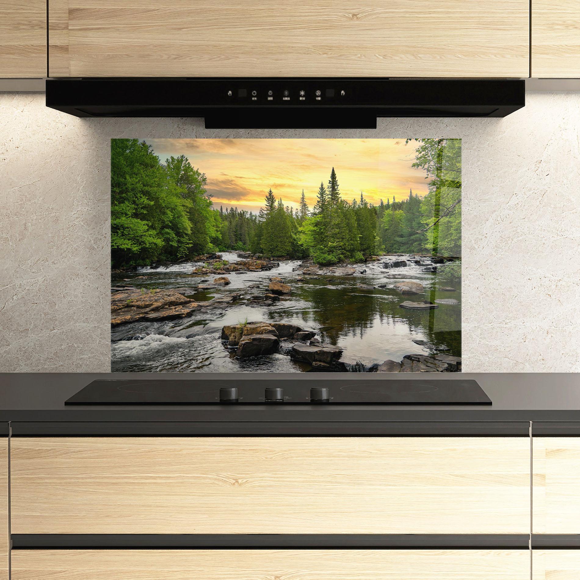 Küchenrückwand Glas Small River Forest mockup 3