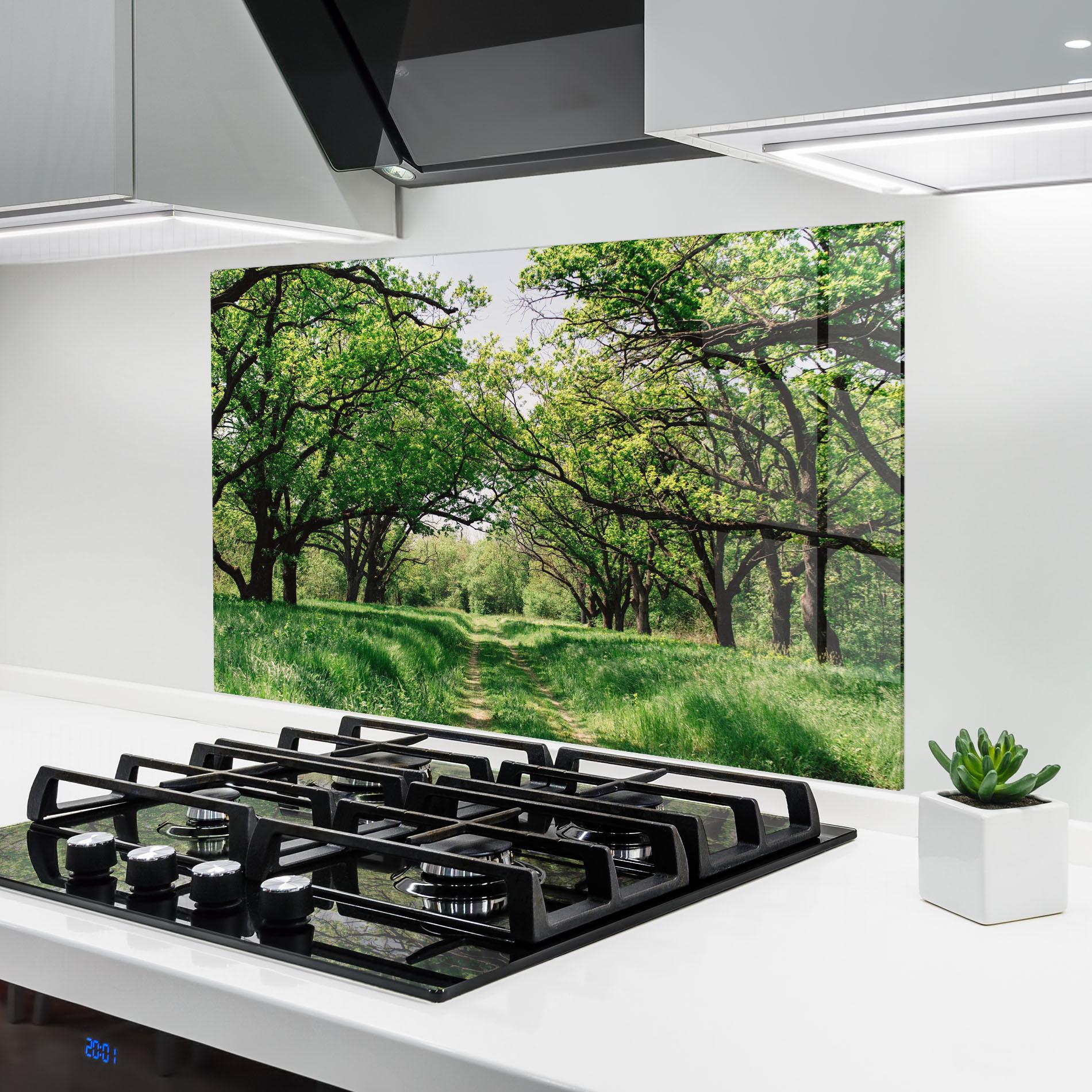 Küchenrückwand Glas Forest Green Path mockup 6