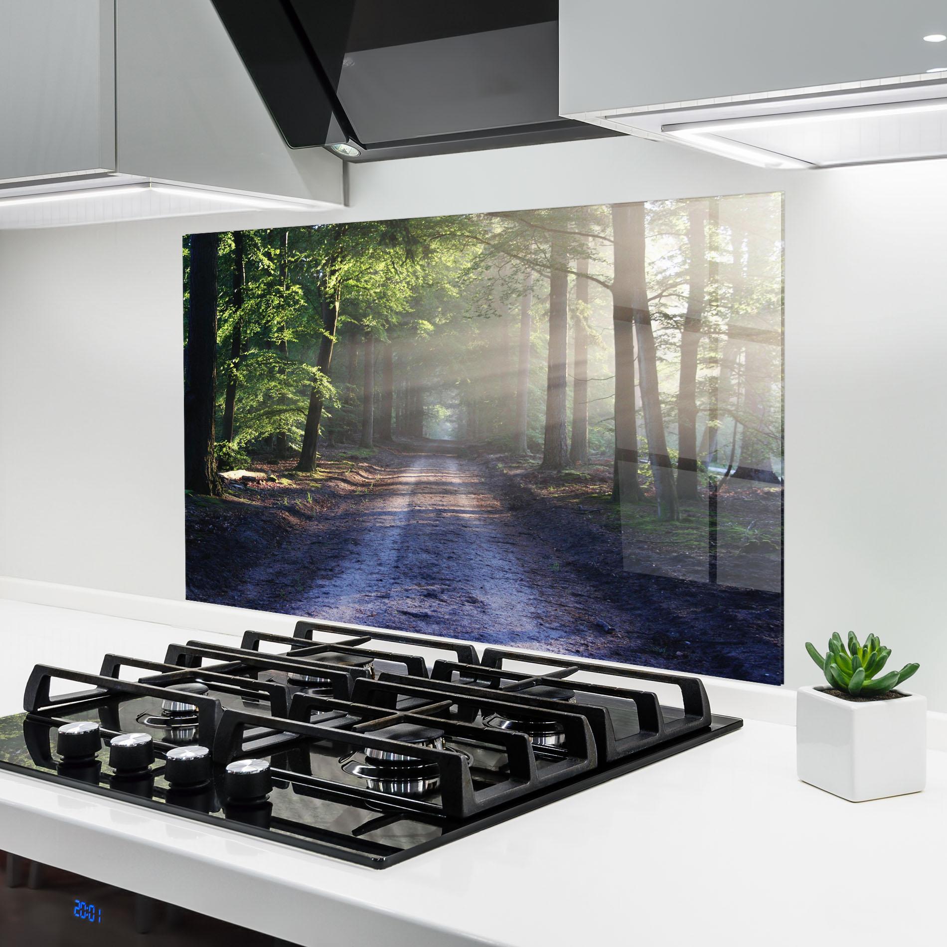 Küchenrückwand Glas Forest Road mockup 6