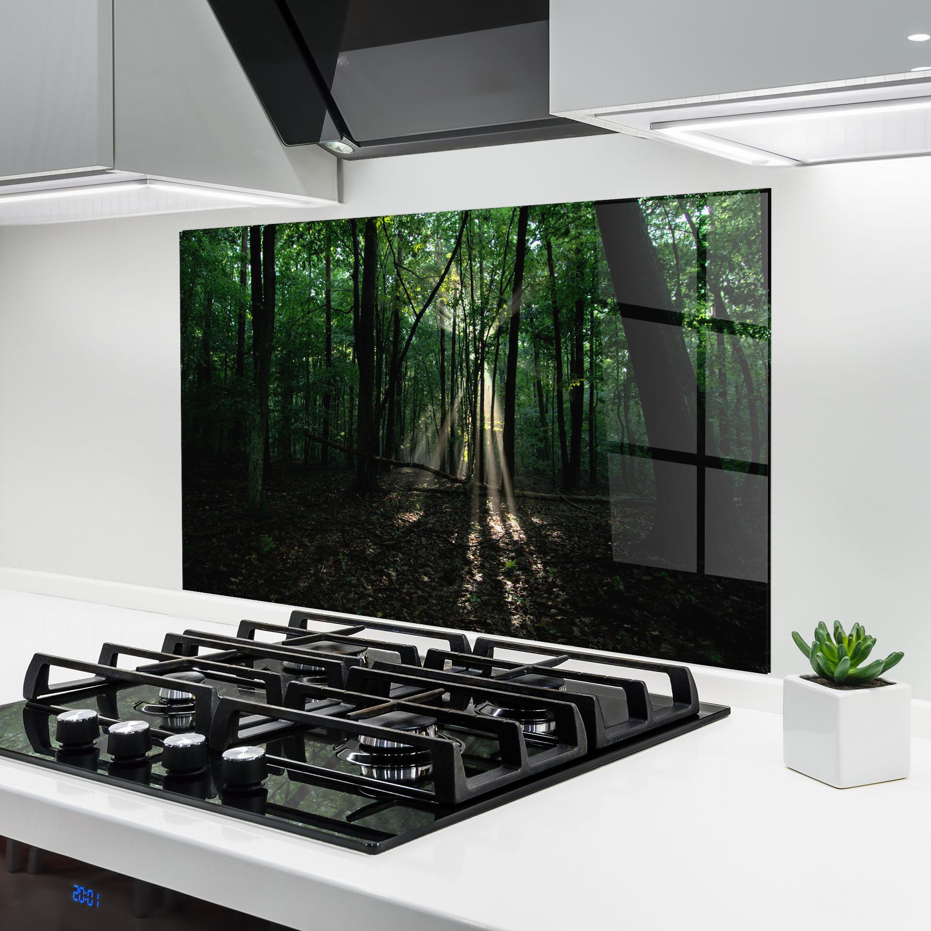 Küchenrückwand Glas Forest Sun Light mockup 6