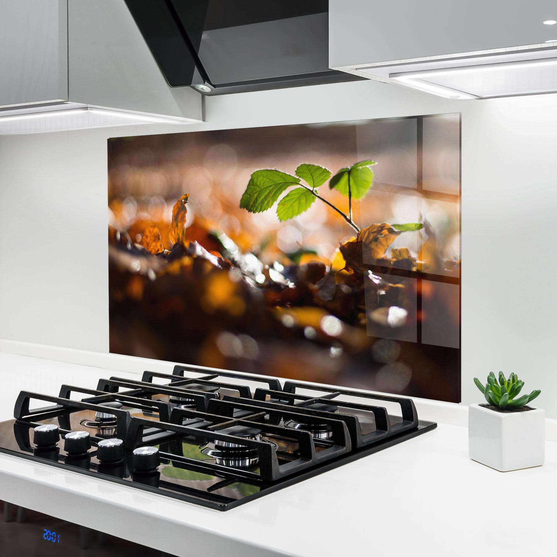 Küchenrückwand Glas Green Leaf Autumn mockup 6