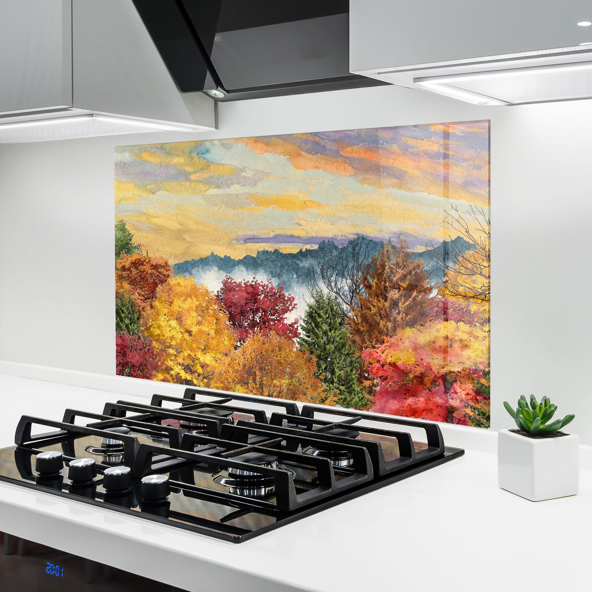 Küchenrückwand Glas Mix Color Trees mockup 6