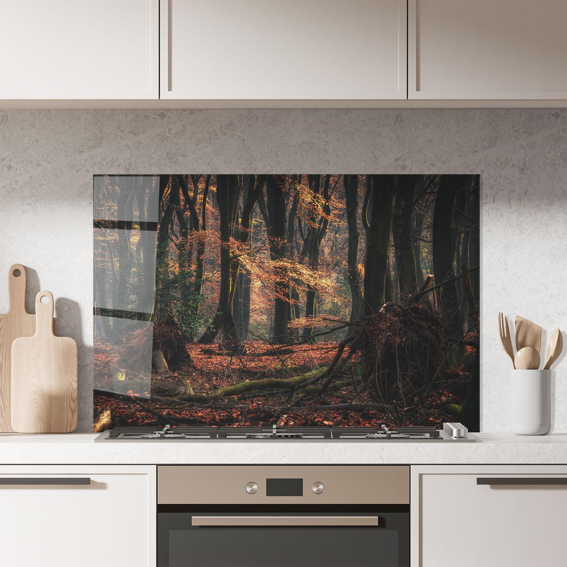 Küchenrückwand Glas Autumn Forest Trees mockup 7