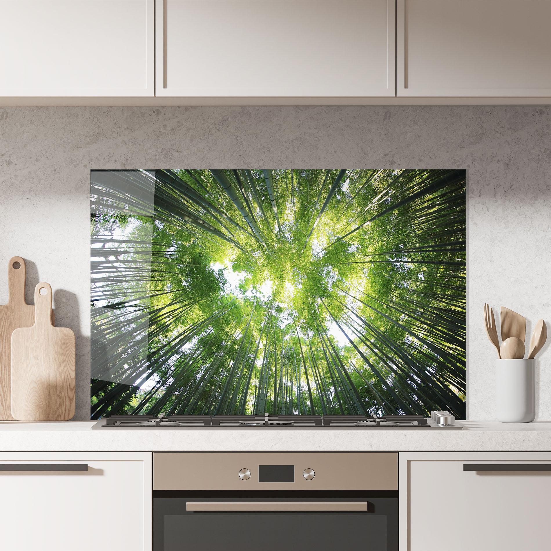 Küchenrückwand Glas Big Trees Morning mockup 7