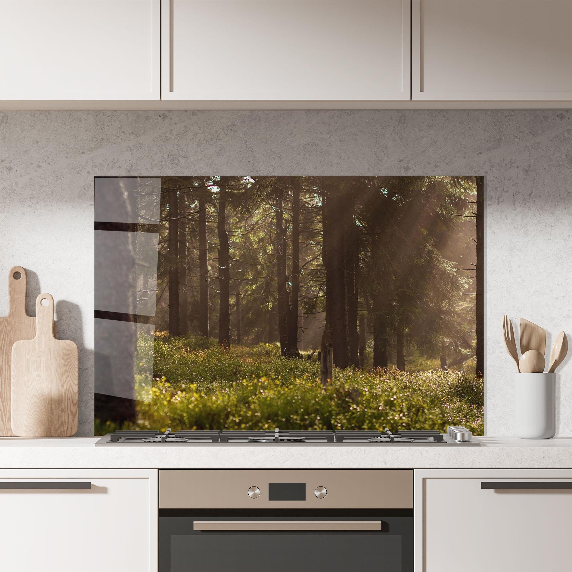 Küchenrückwand Glas Daylight Forest mockup 7