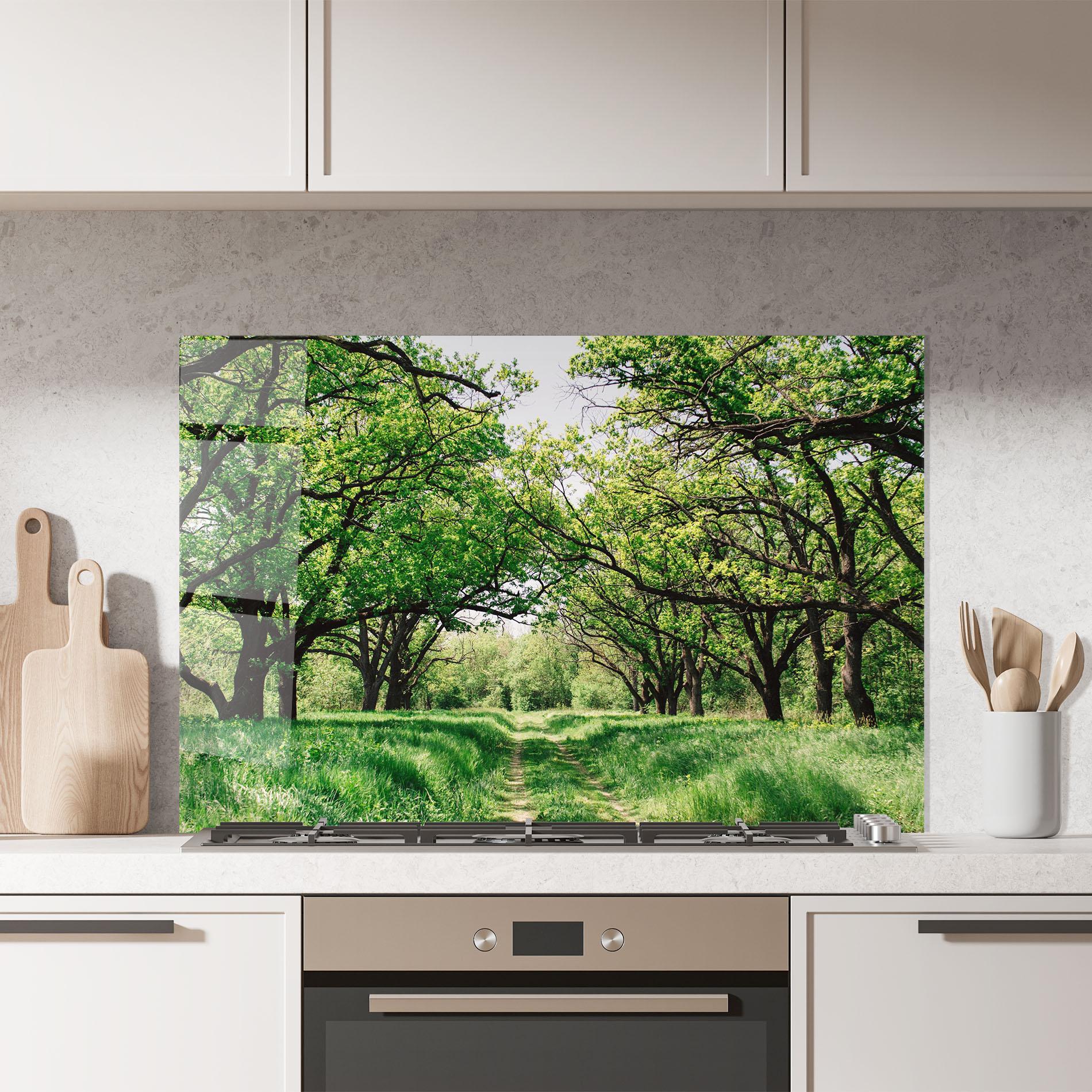 Küchenrückwand Glas Forest Green Path mockup 7