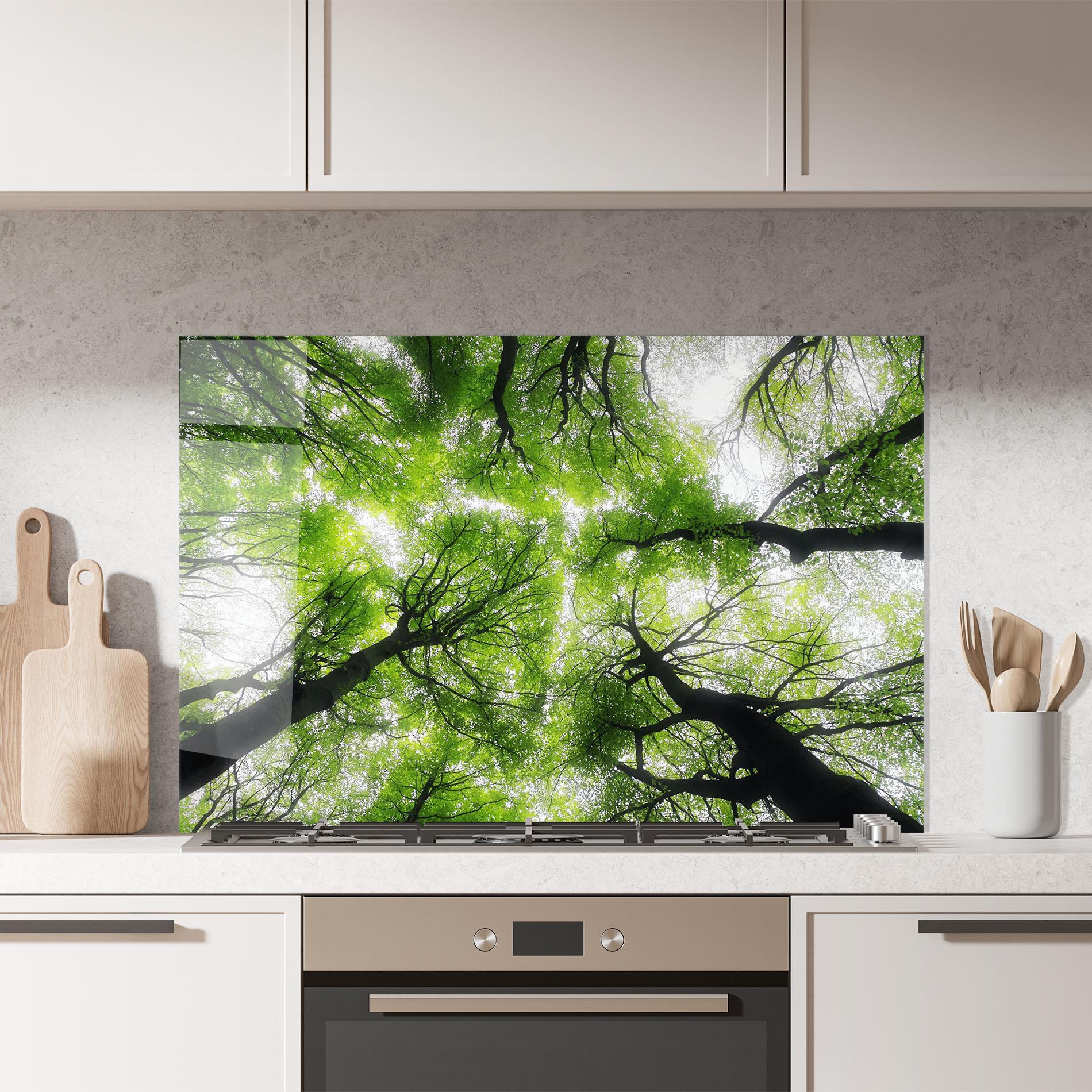 Küchenrückwand Glas Forest Green Tree mockup 7