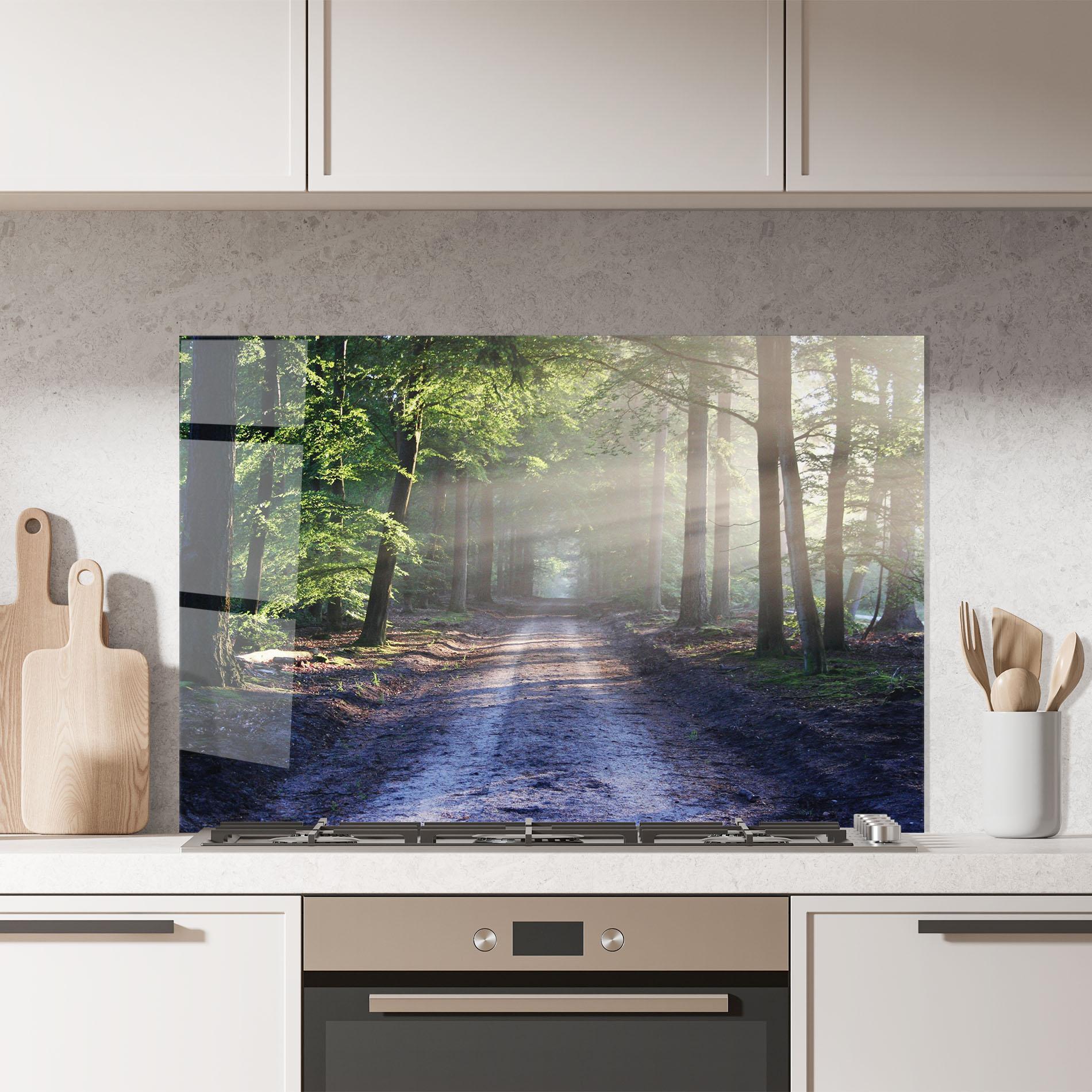 Küchenrückwand Glas Forest Road mockup 7