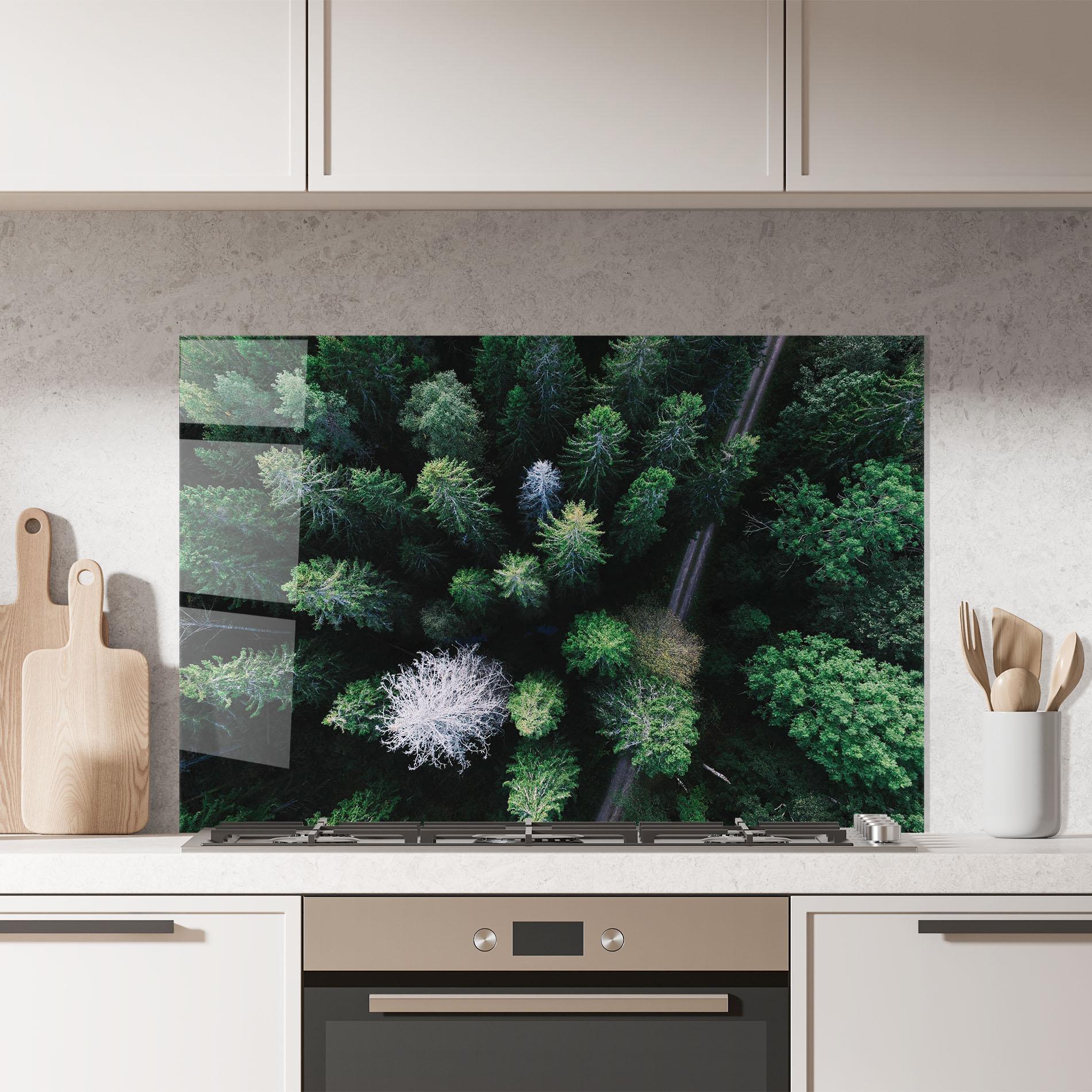 Küchenrückwand Glas Green Trees Road mockup 7
