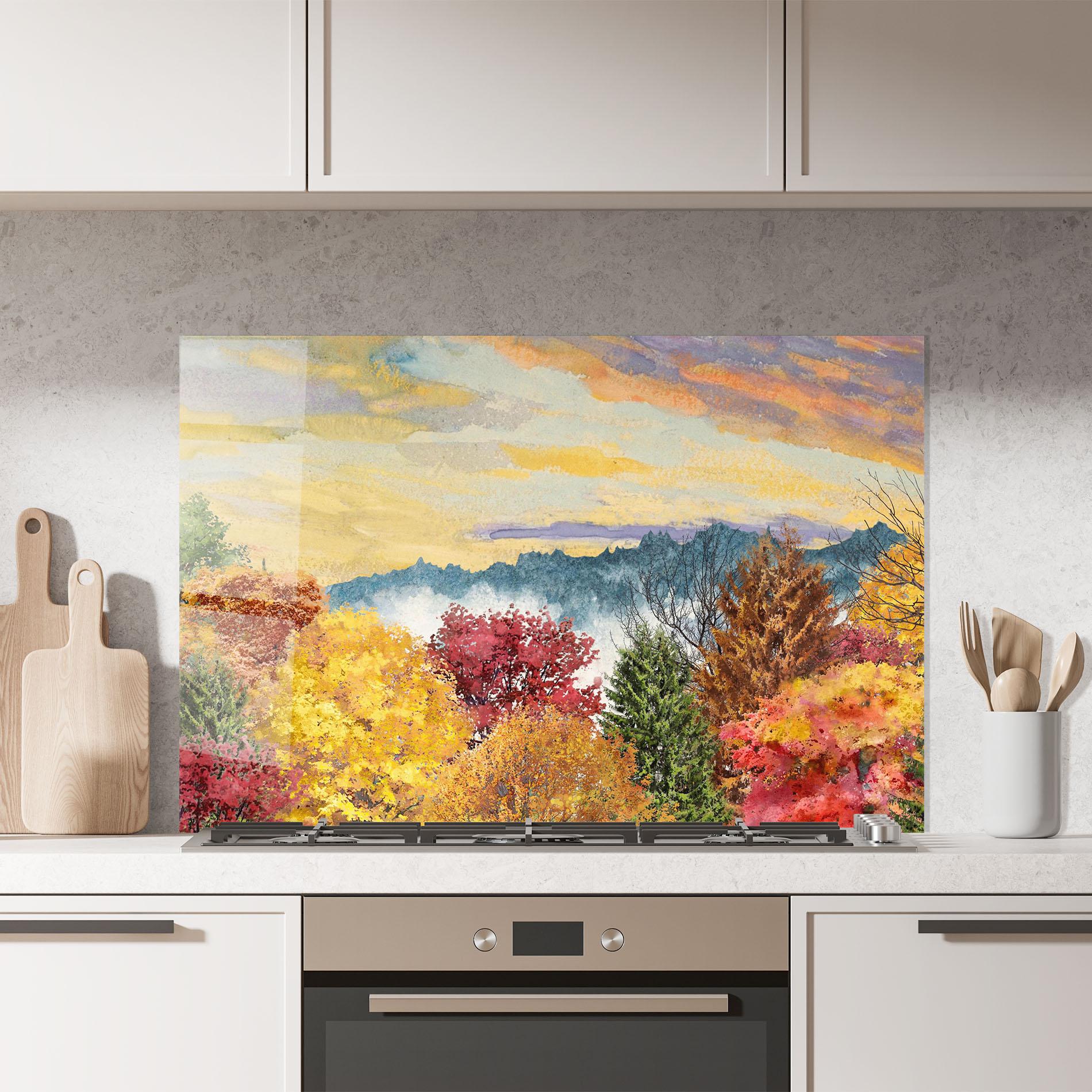 Küchenrückwand Glas Mix Color Trees mockup 7