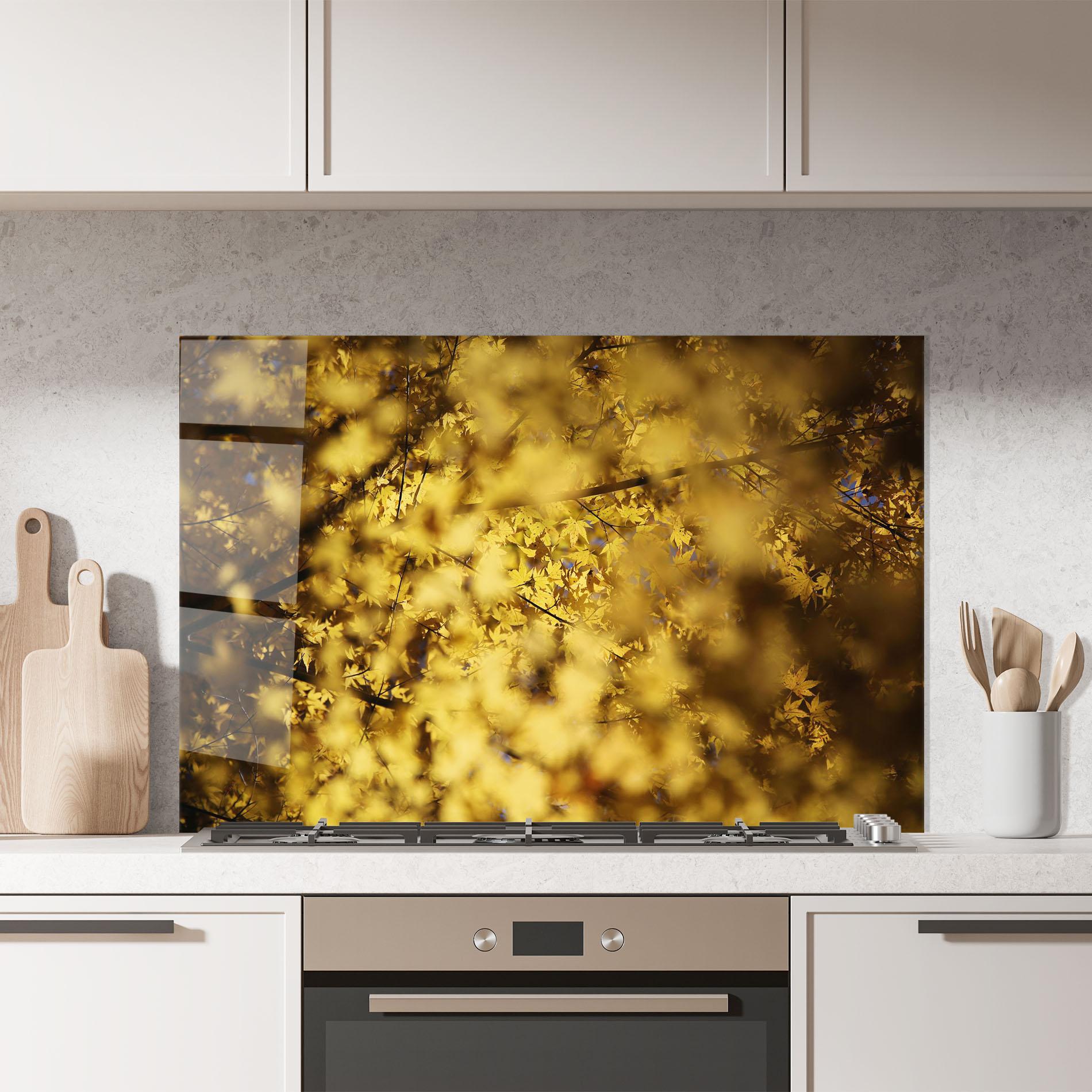 Küchenrückwand Glas Yellow Leaf Forest mockup 7