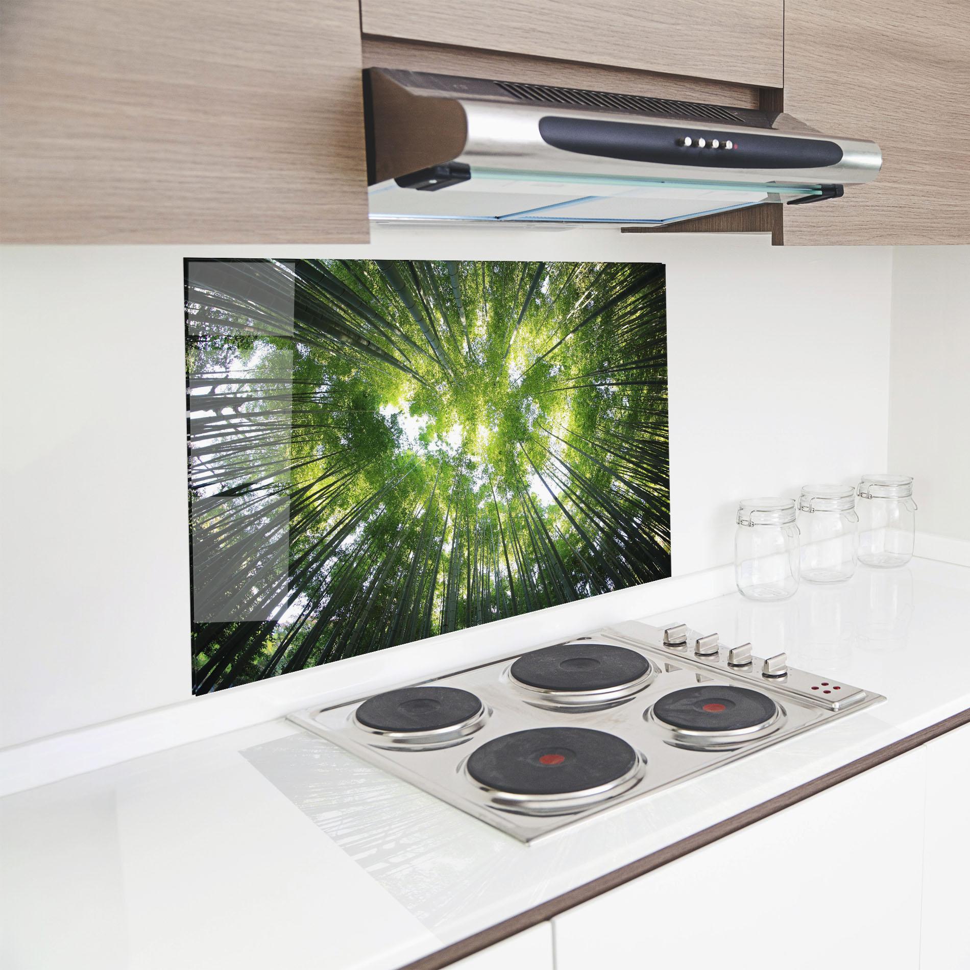 Küchenrückwand Glas Big Trees Morning mockup 8