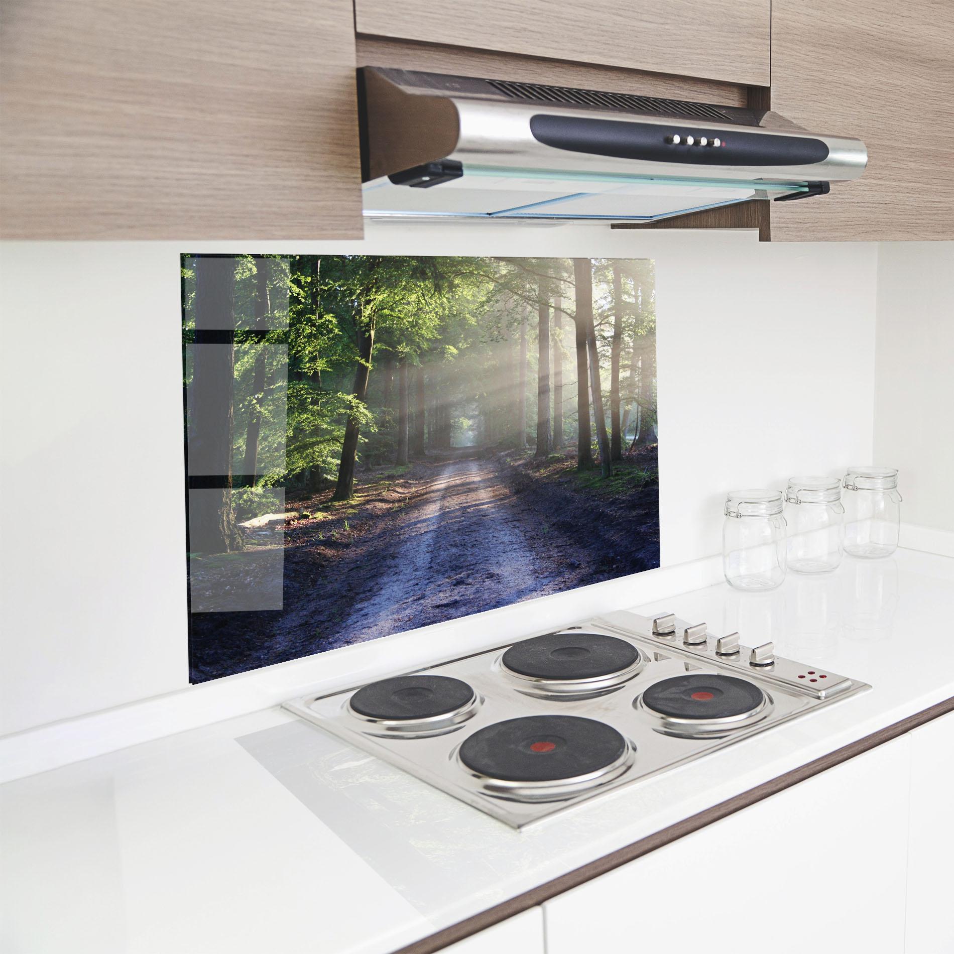 Küchenrückwand Glas Forest Road mockup 8