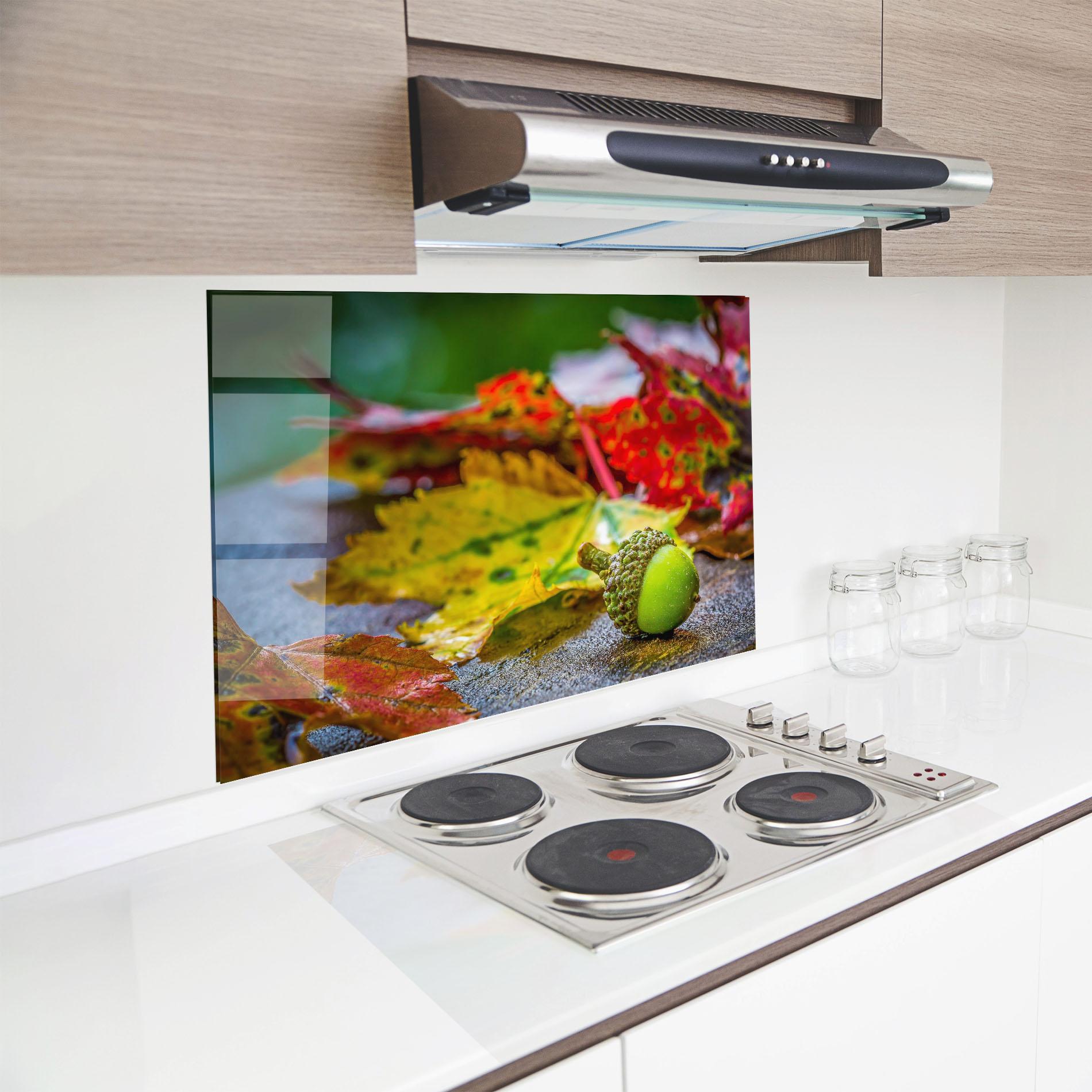 Küchenrückwand Glas Leaf Color Forest mockup 8