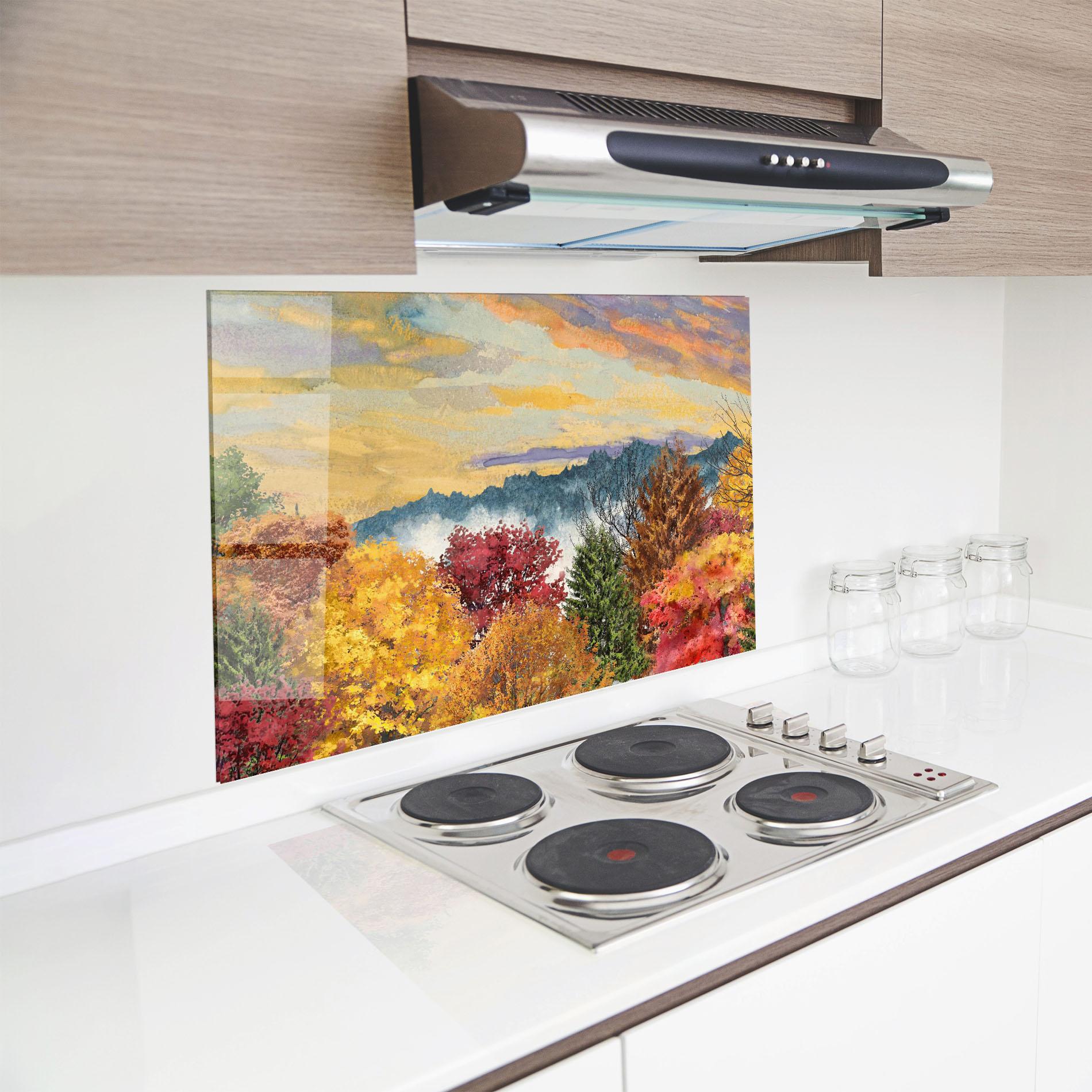 Küchenrückwand Glas Mix Color Trees mockup 8