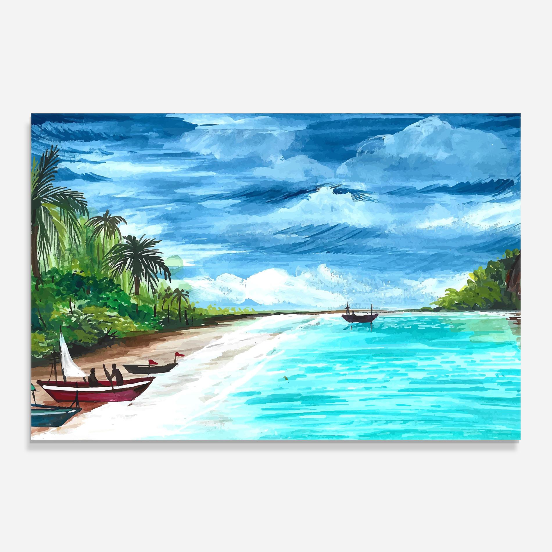 Küchenrückwand Glas Beach Painting Art mockup 0