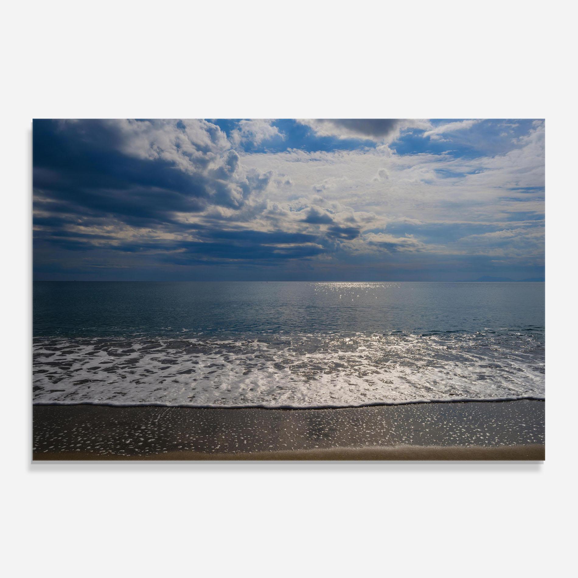 Küchenrückwand Glas Blue Cream Beach mockup 0