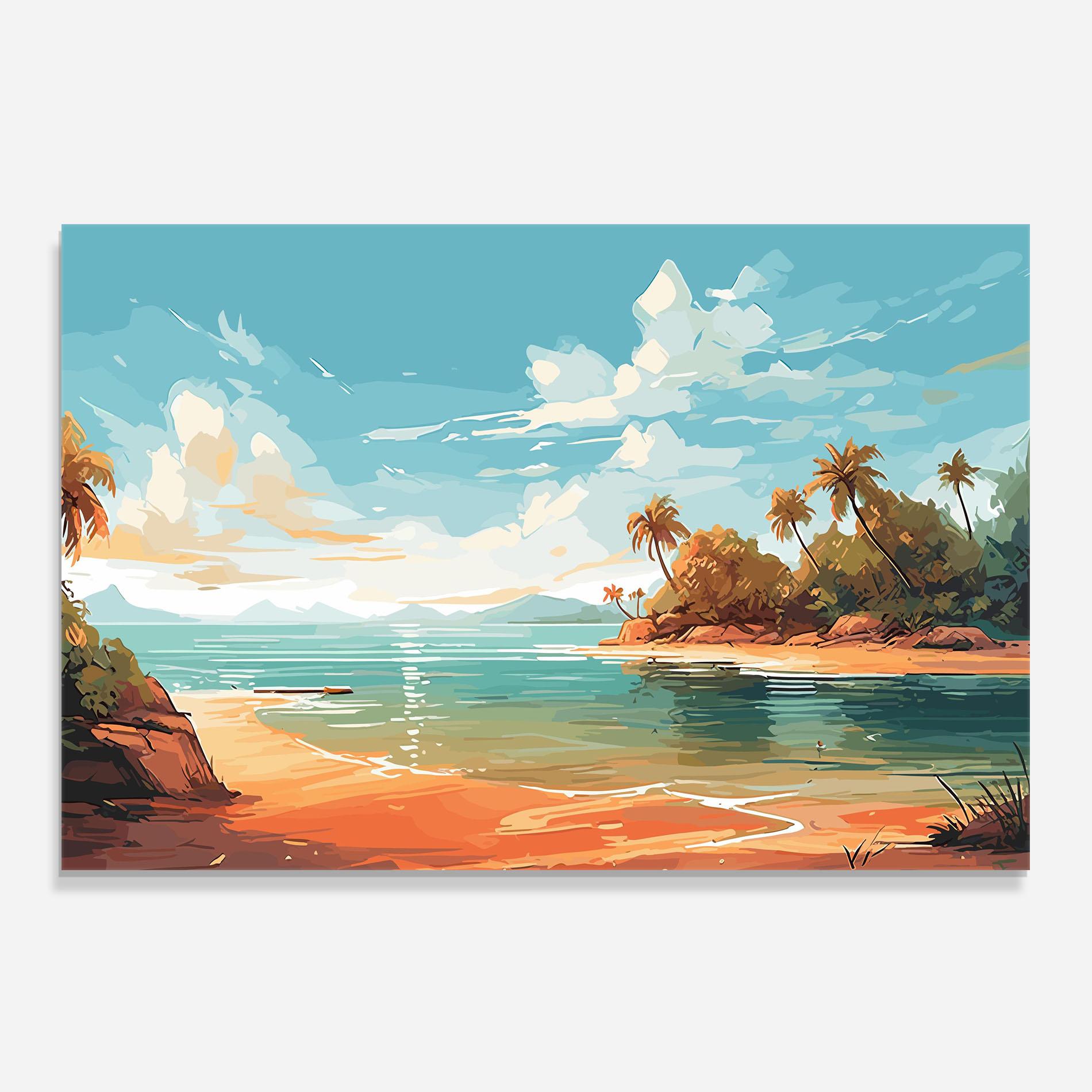 Küchenrückwand Glas Blue Sky Beach mockup 0