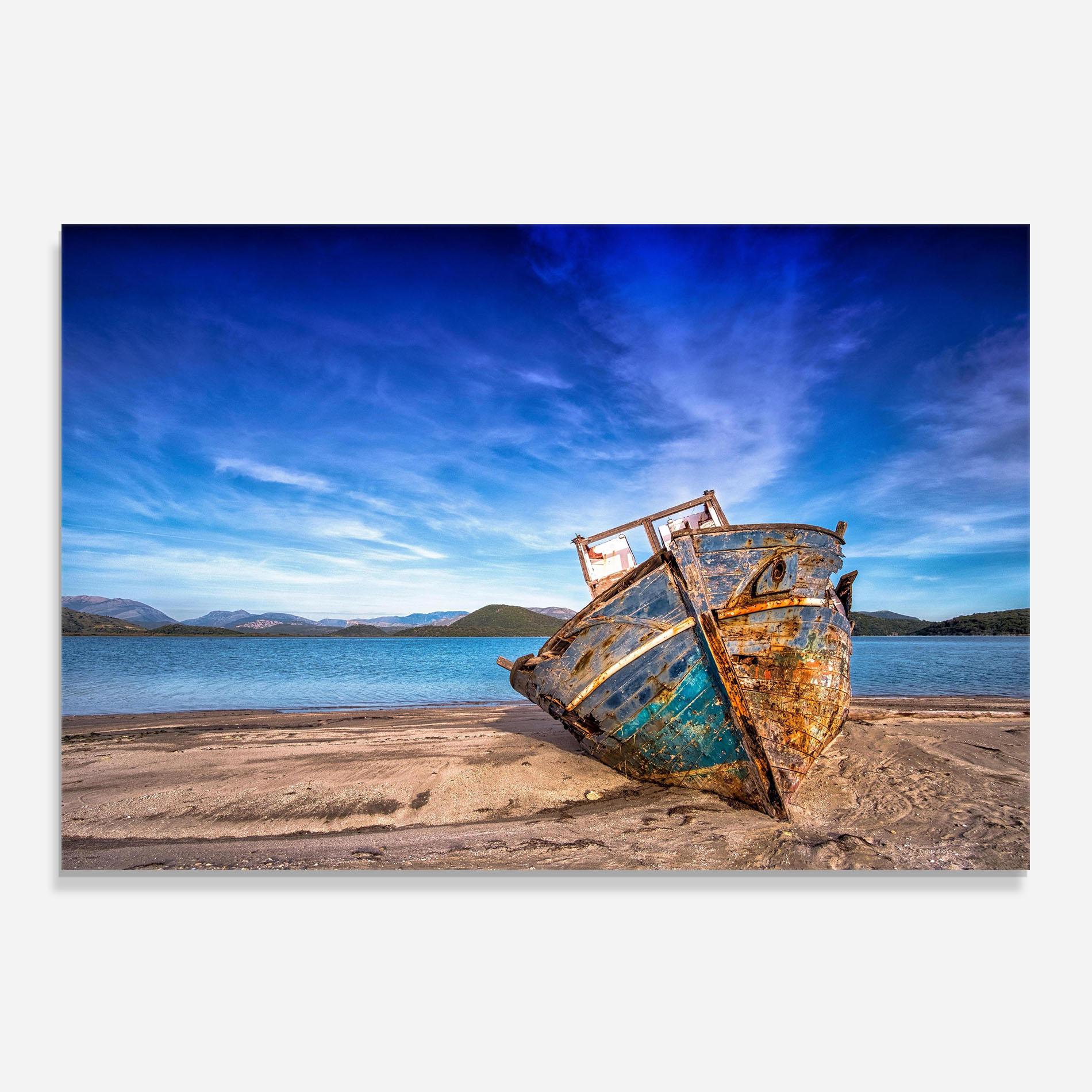 Küchenrückwand Glas Boat Blue Sky mockup 0