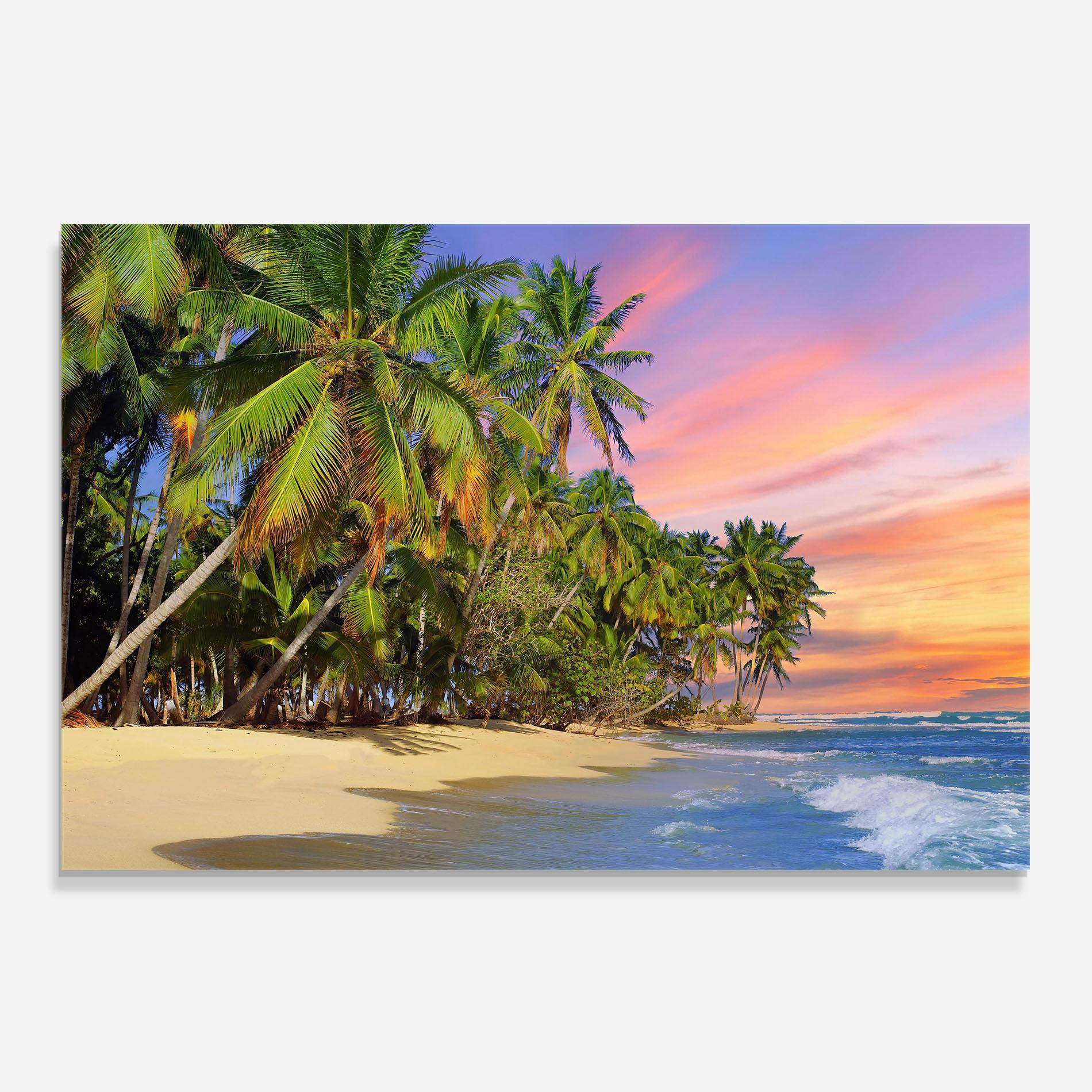 Küchenrückwand Glas Coconut Tree Sunset mockup 0