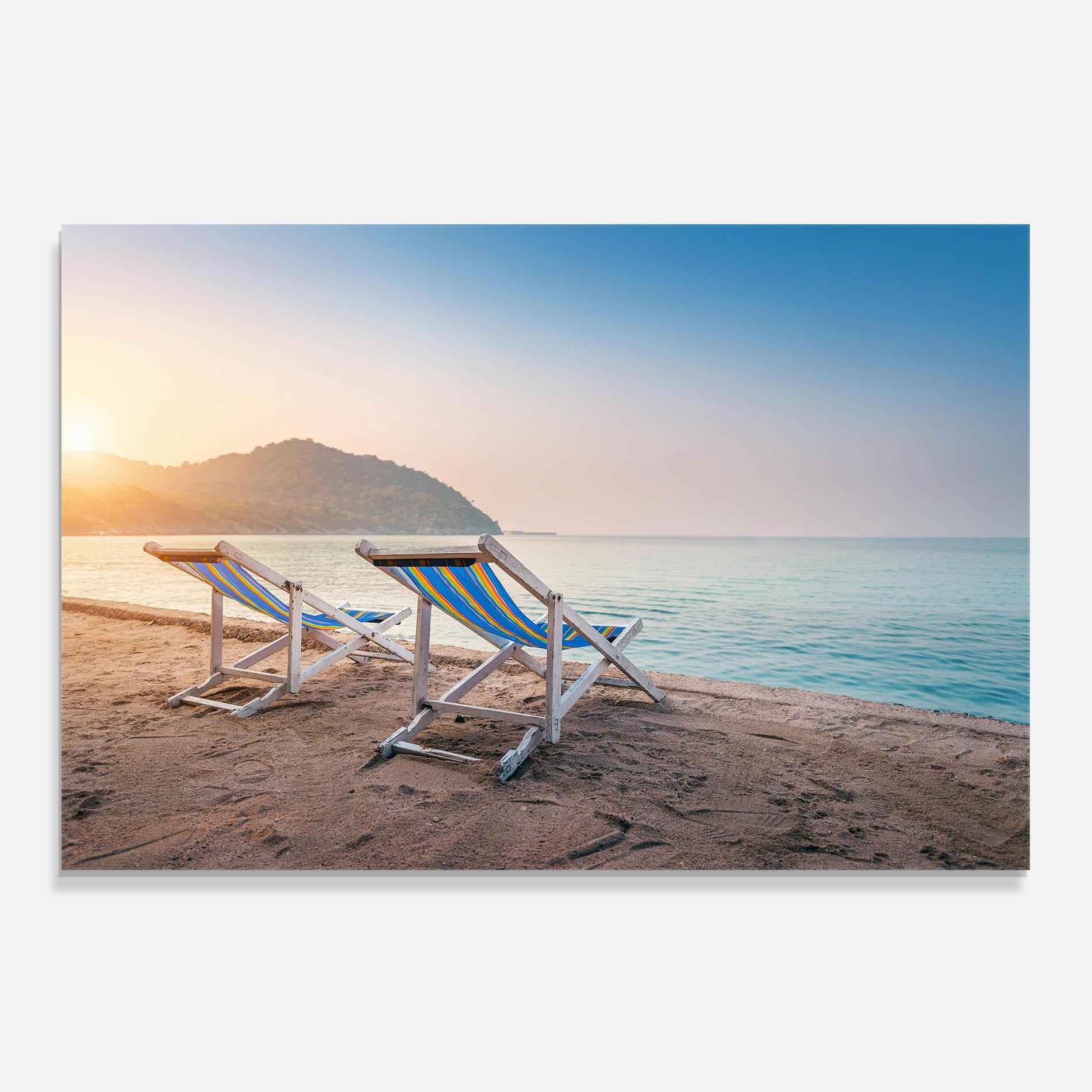 Küchenrückwand Glas Colorful Beach Chairs mockup 0