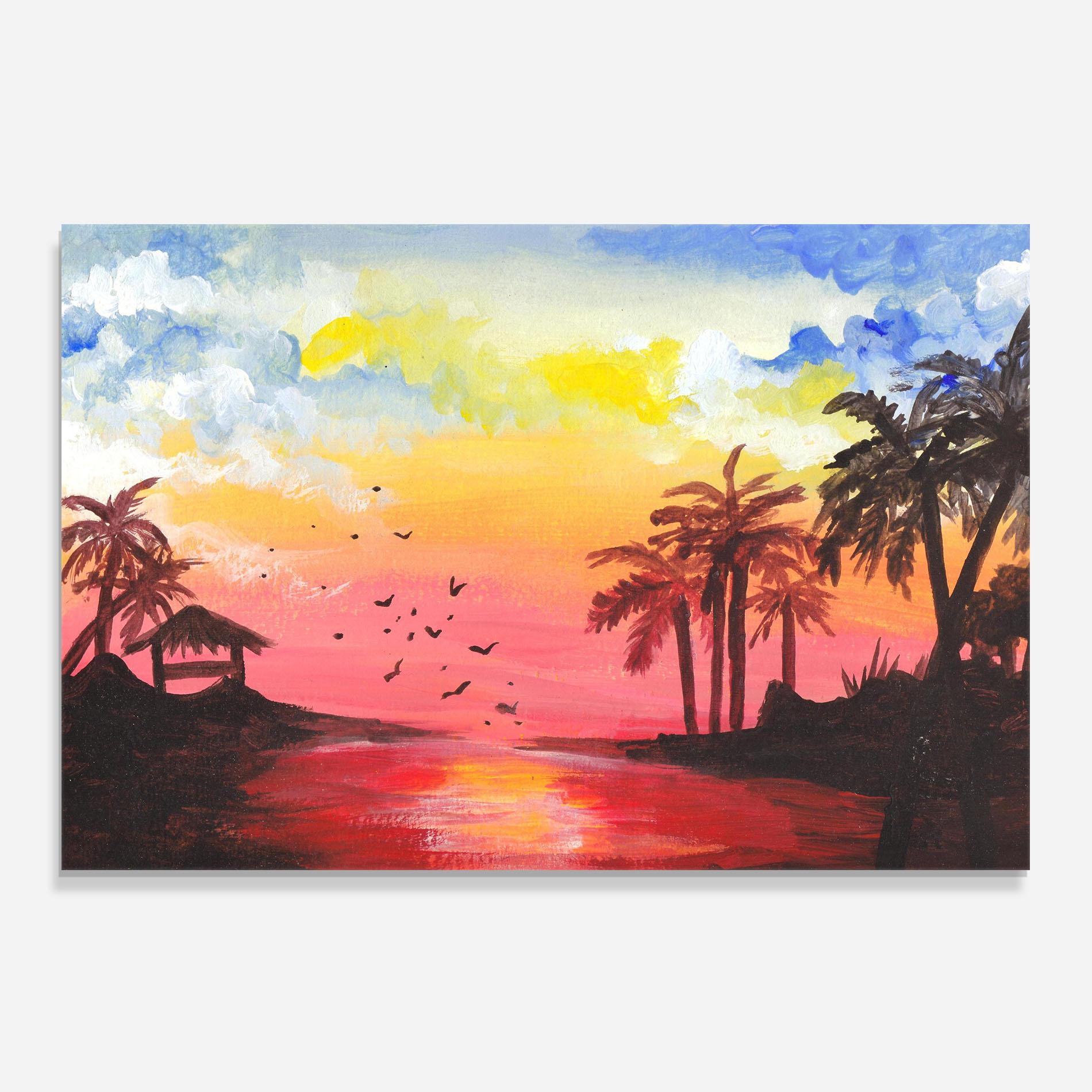 Küchenrückwand Glas Sunset Gouache Painting mockup 0