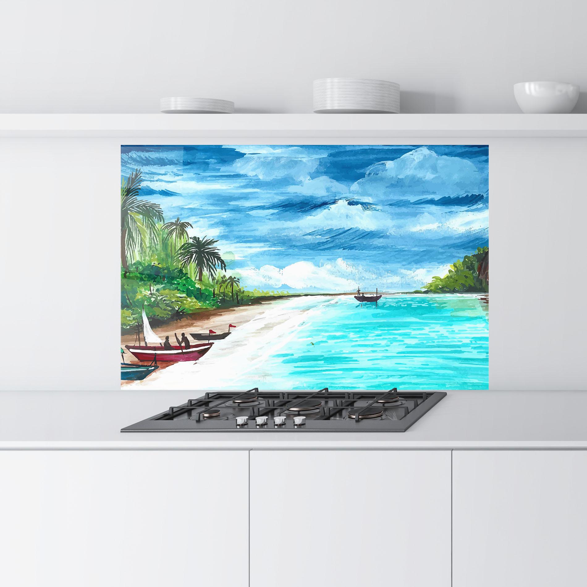 Küchenrückwand Glas Beach Painting Art mockup 9