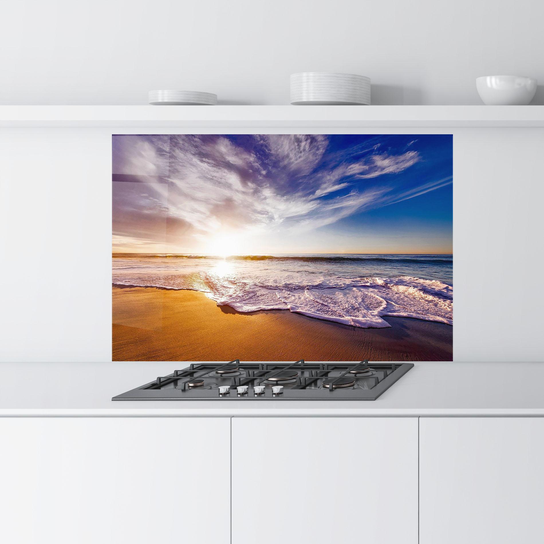 Küchenrückwand Glas Beach Sunrise mockup 9