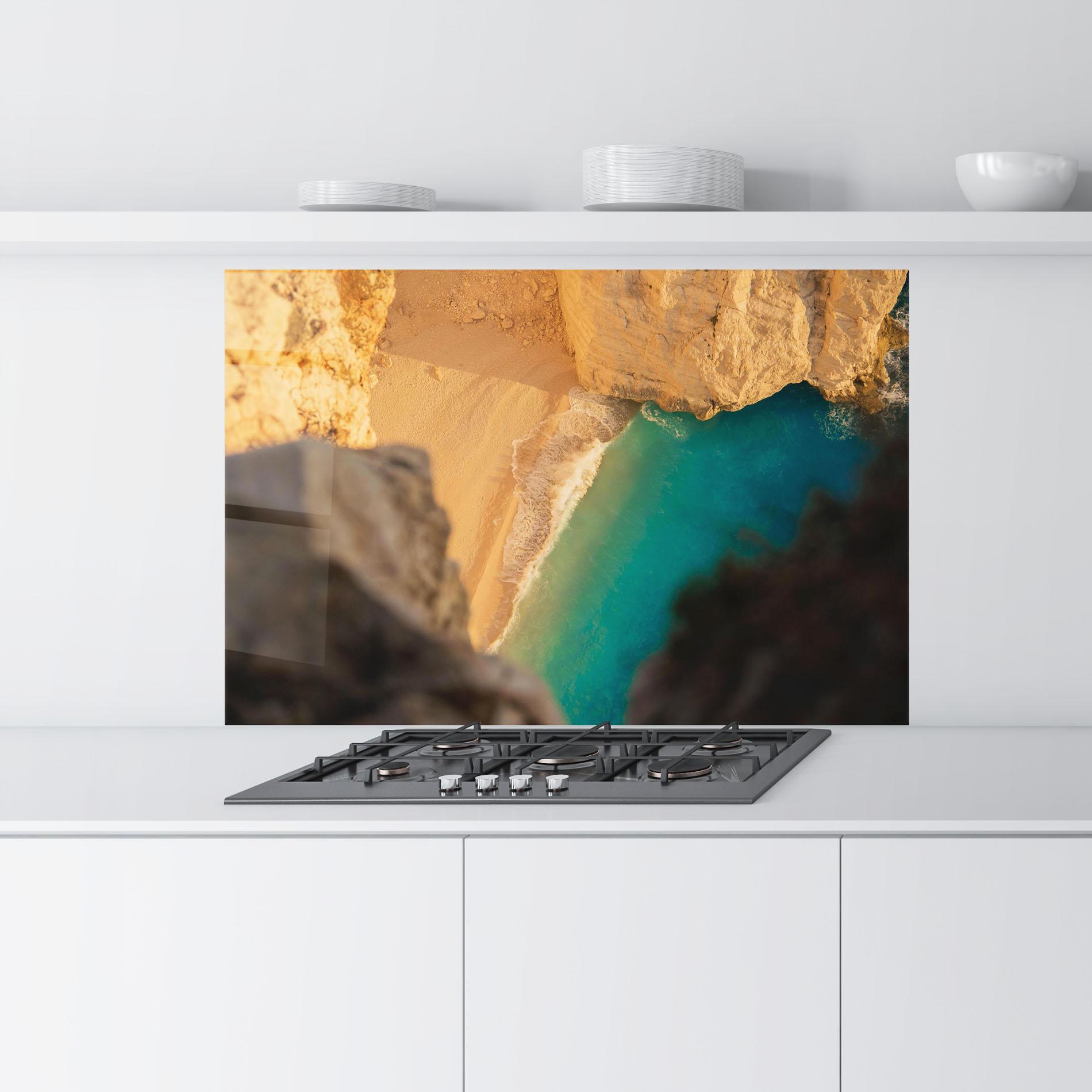 Küchenrückwand Glas Blue Beach Water mockup 9