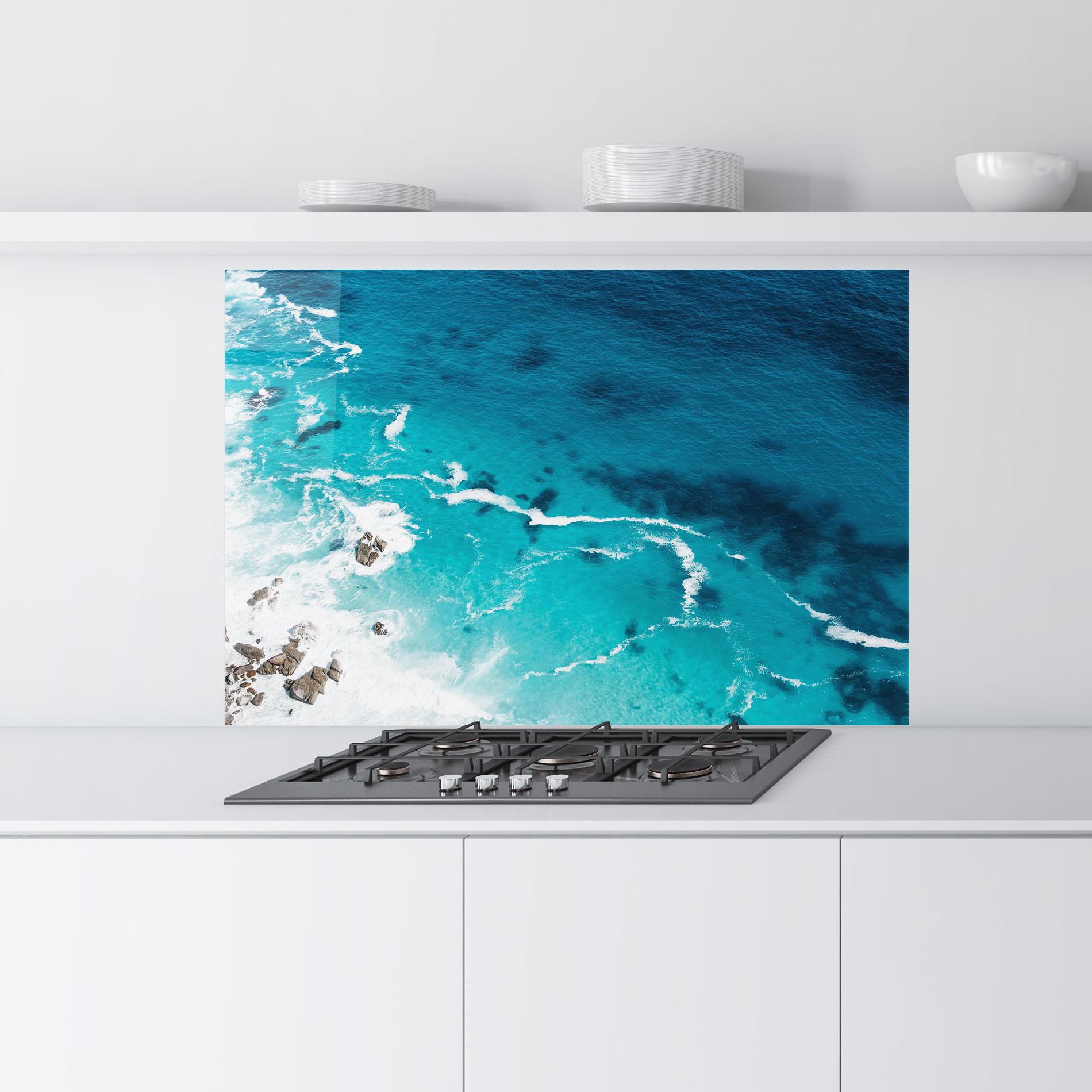 Küchenrückwand Glas Blue Water Beach mockup 9