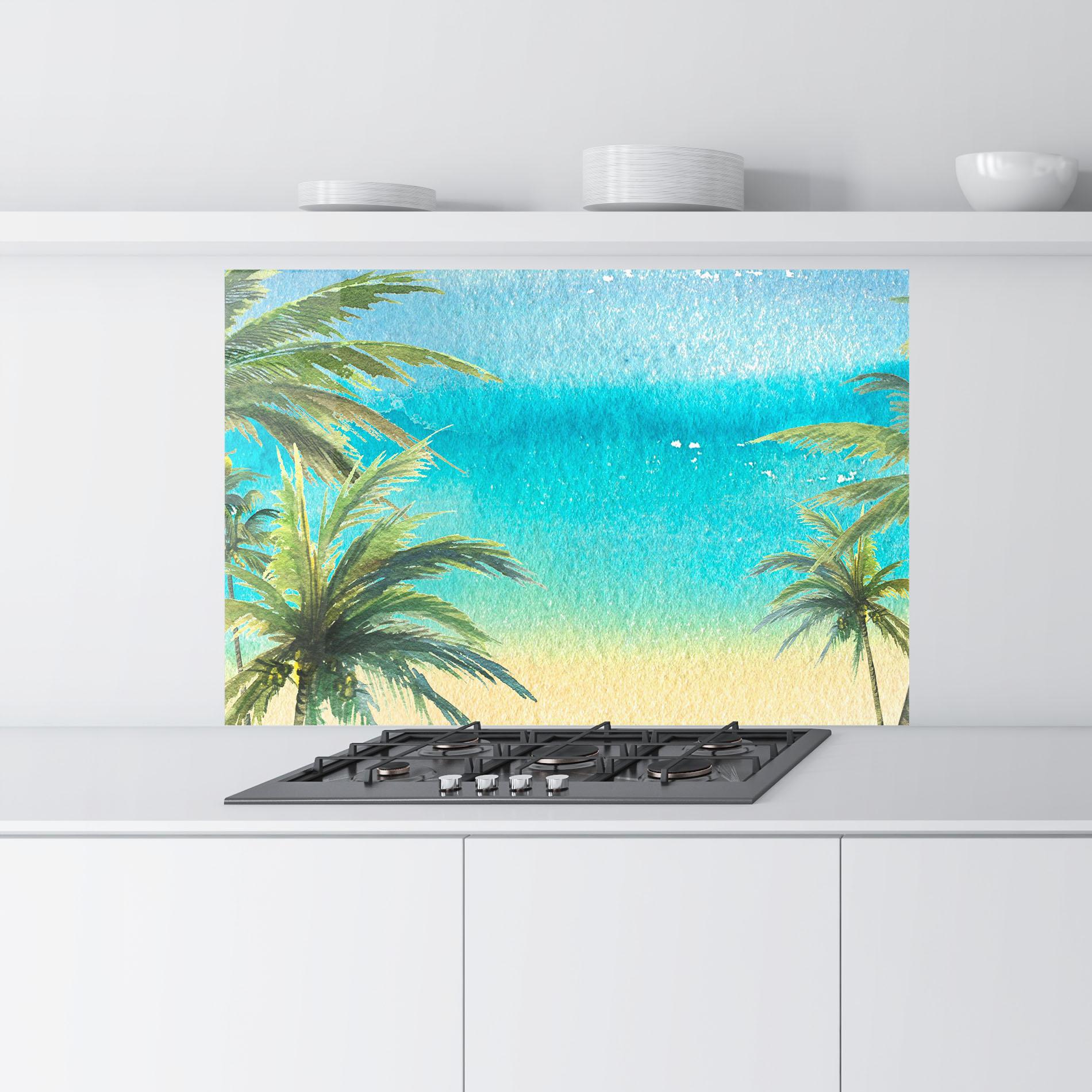 Küchenrückwand Glas Coconut Palms Paint mockup 9