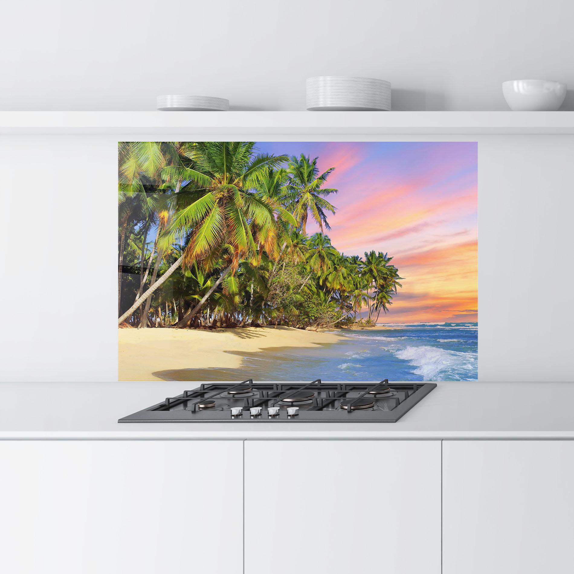 Küchenrückwand Glas Coconut Tree Sunset mockup 9