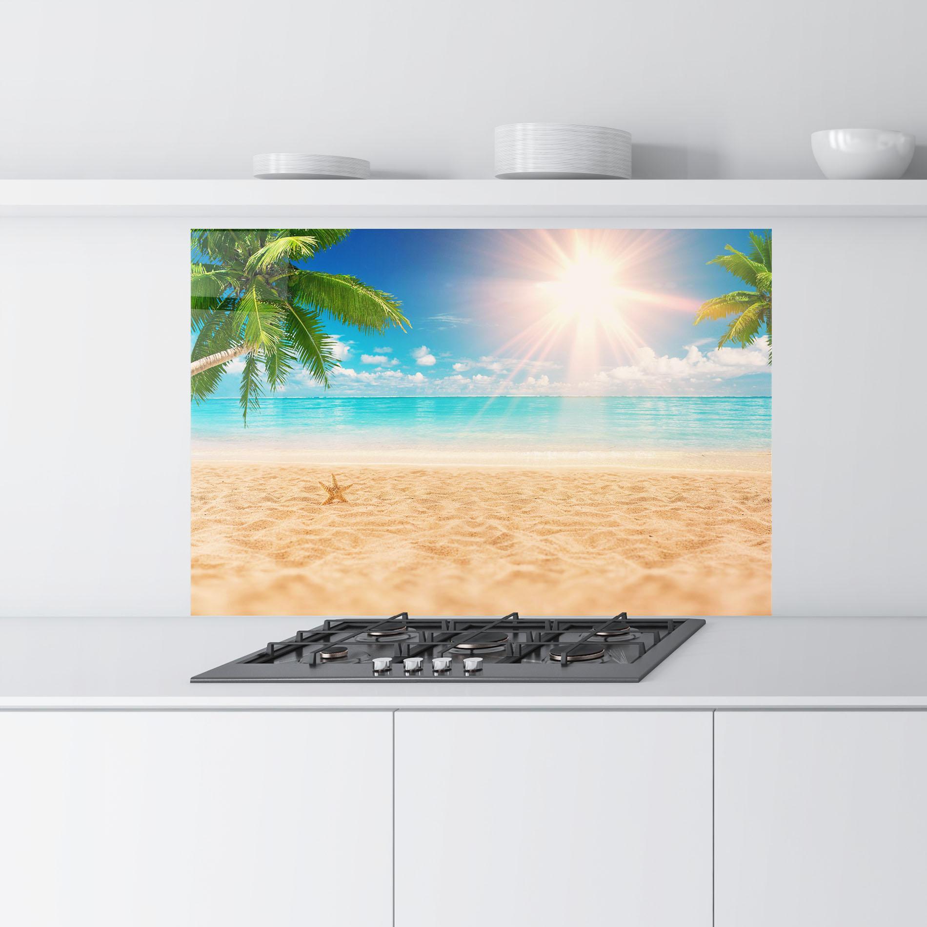 Küchenrückwand Glas Exotic Beach Ocean mockup 9