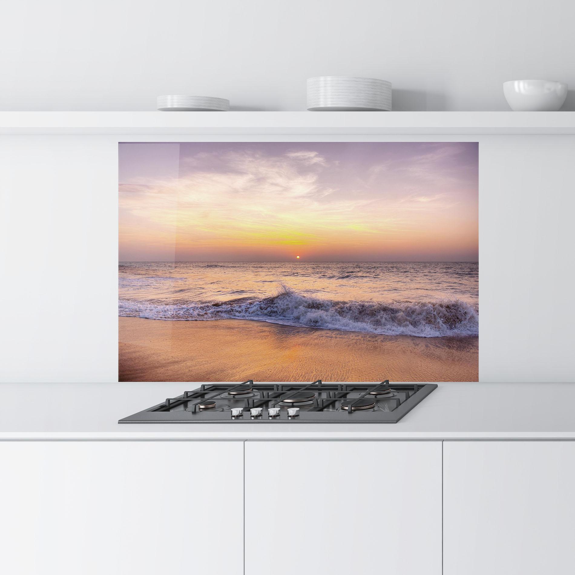 Küchenrückwand Glas Purple Sky Beach mockup 9