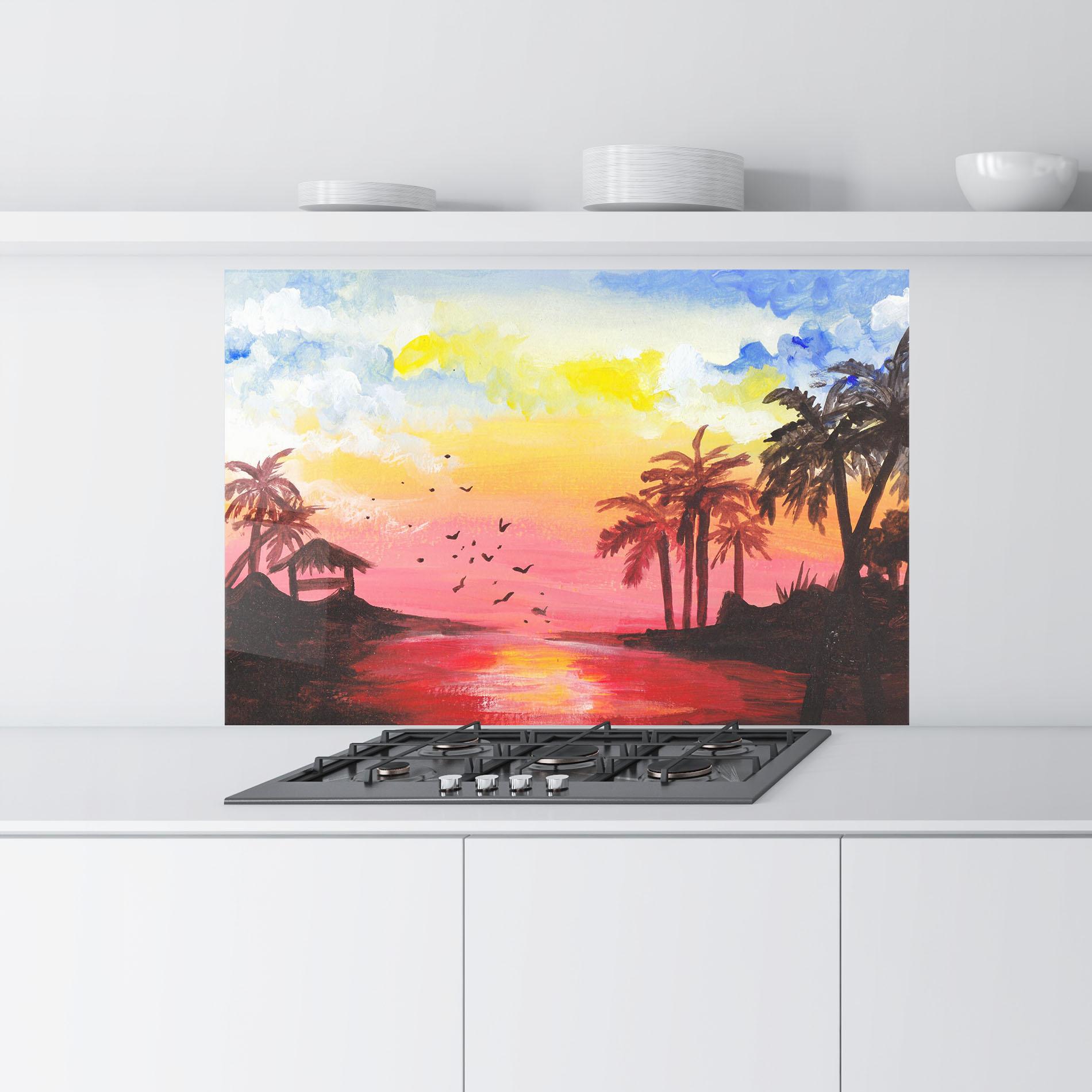 Küchenrückwand Glas Sunset Gouache Painting mockup 9