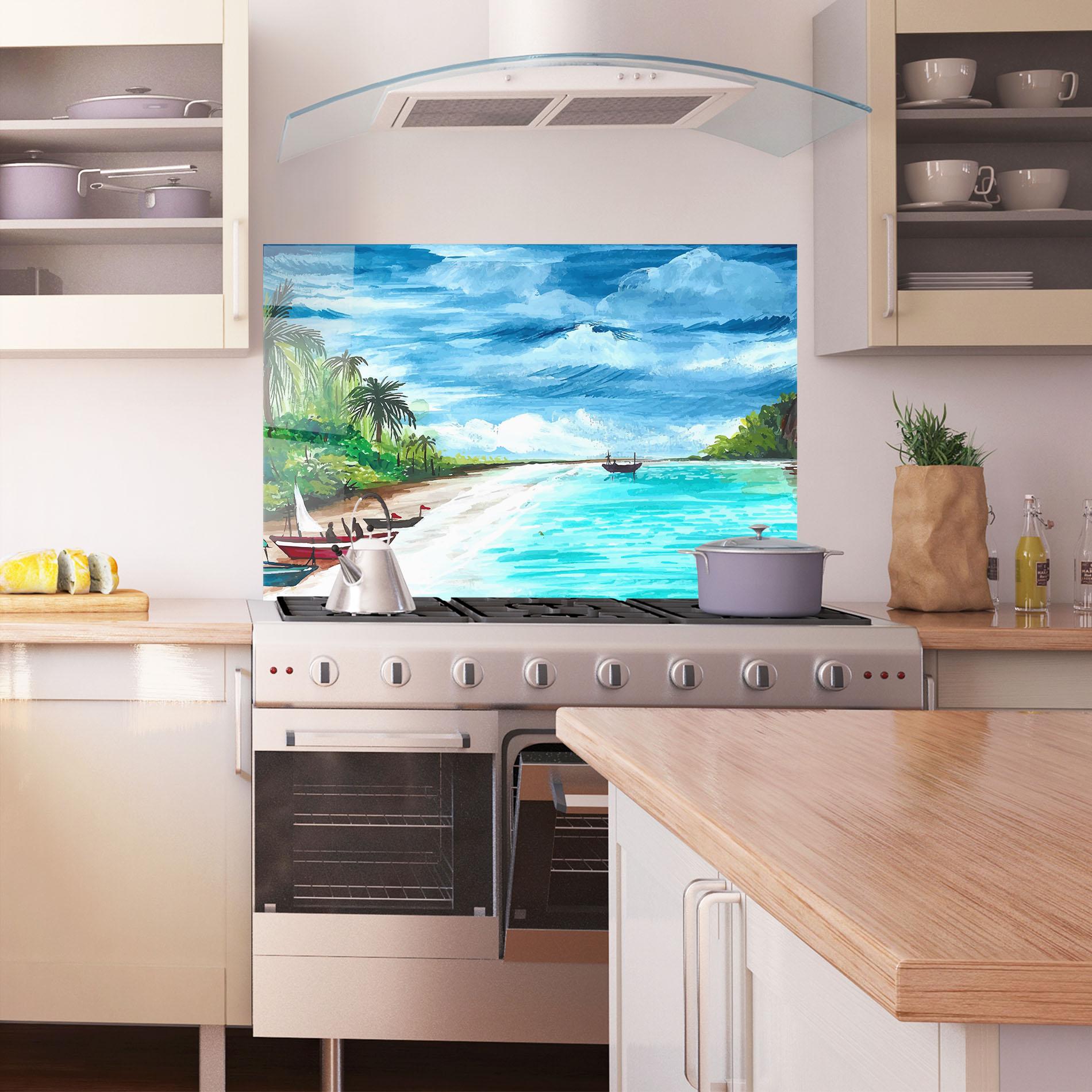 Küchenrückwand Glas Beach Painting Art mockup 1