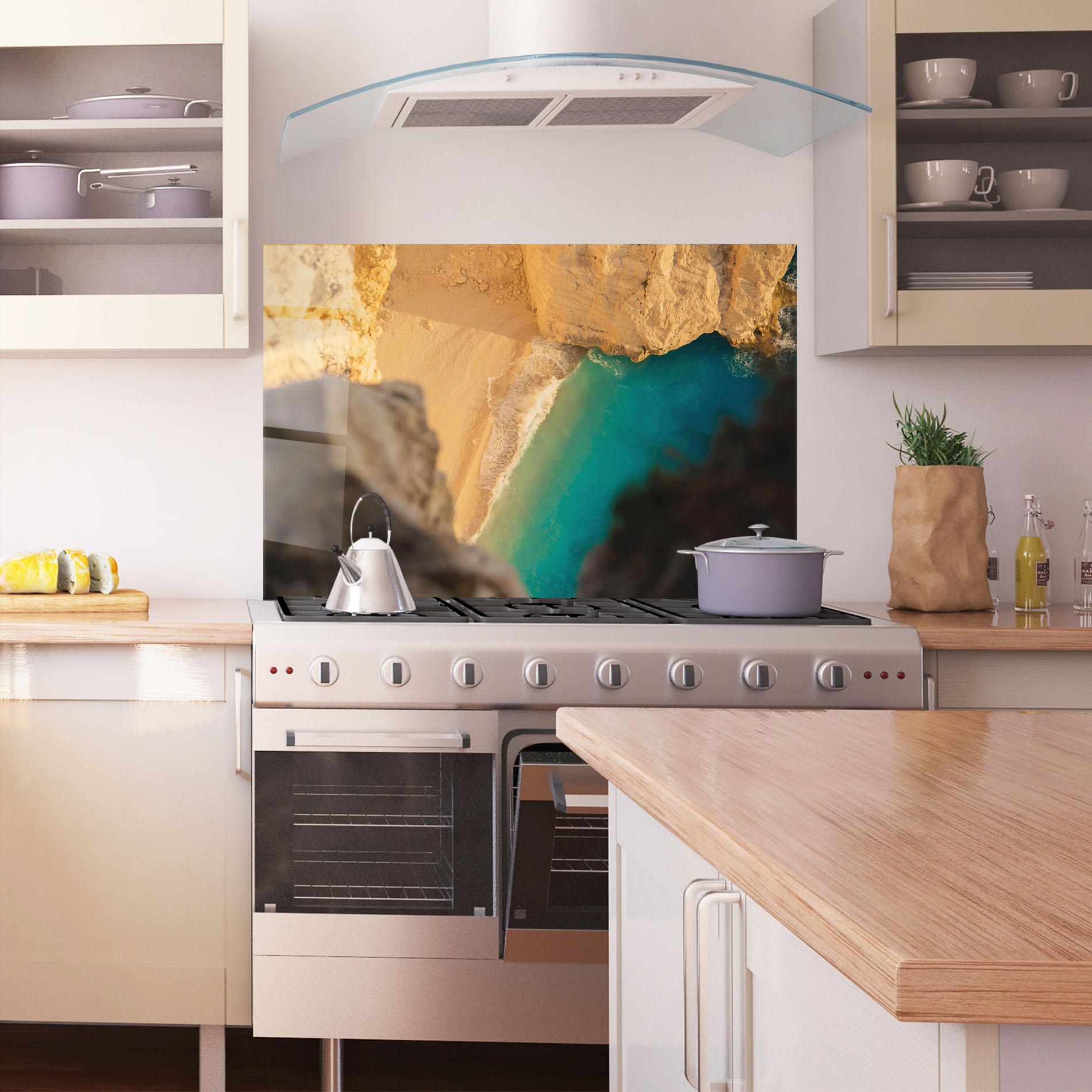 Küchenrückwand Glas Blue Beach Water mockup 1