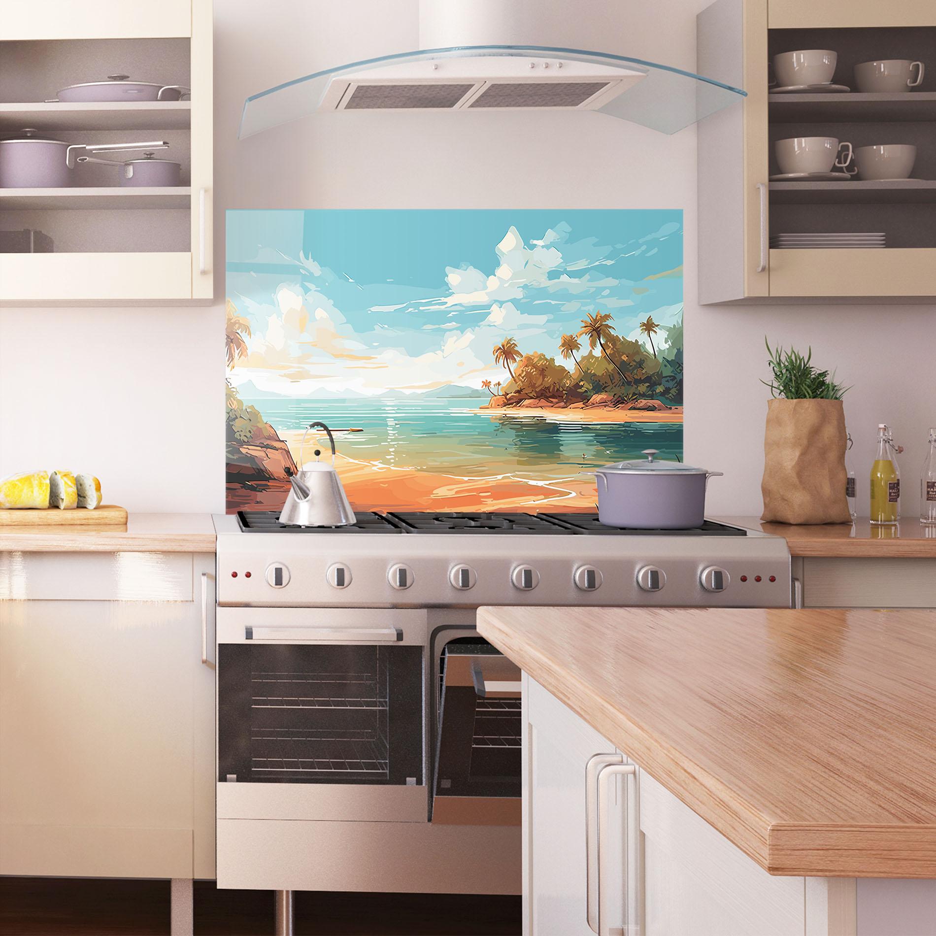 Küchenrückwand Glas Blue Sky Beach mockup 1