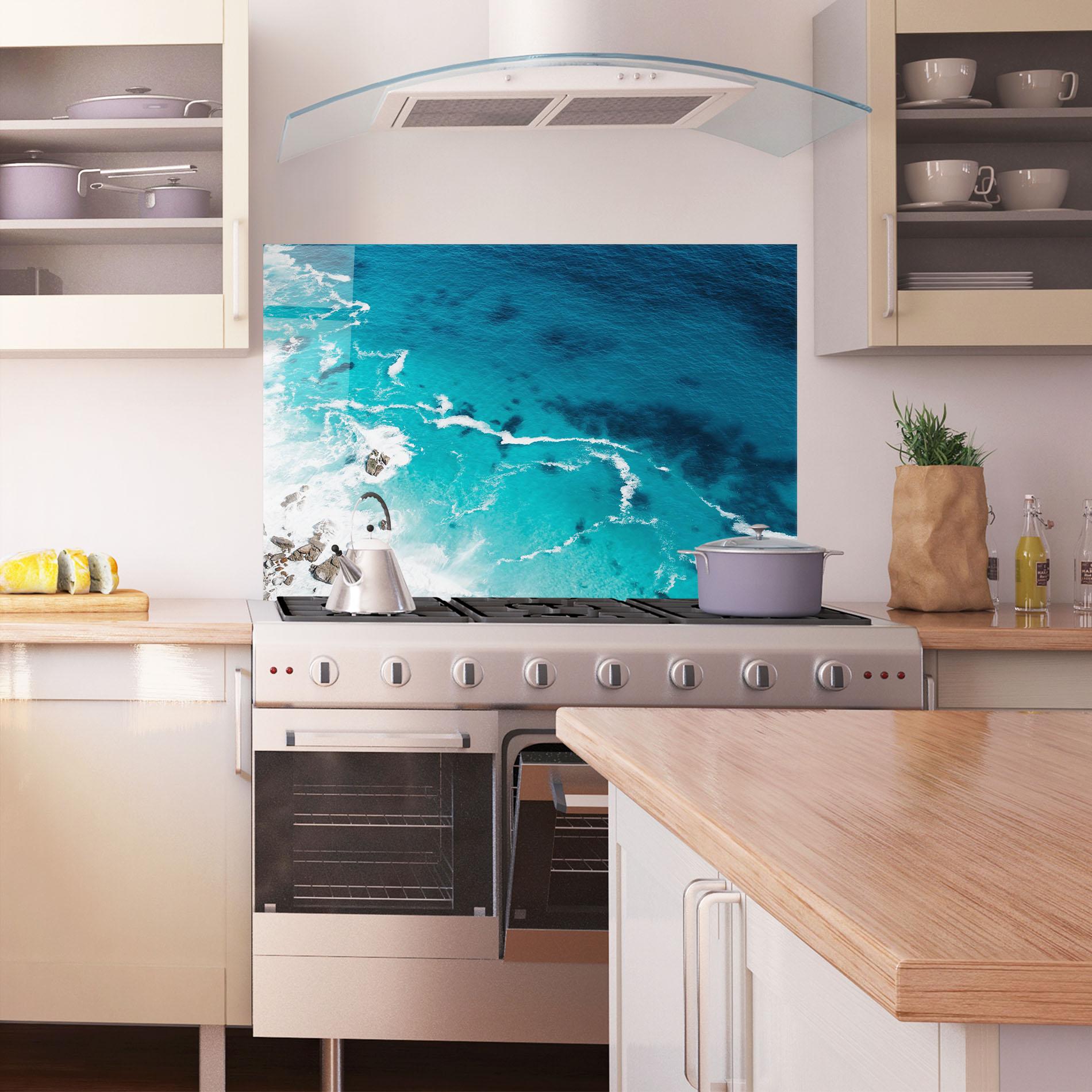 Küchenrückwand Glas Blue Water Beach mockup 1