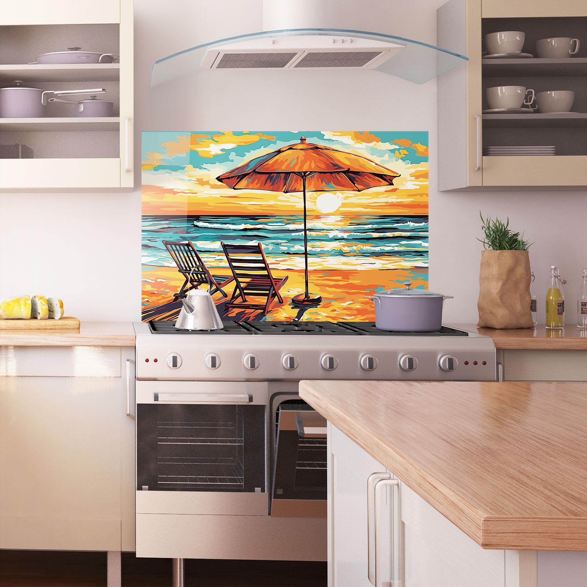 Küchenrückwand Glas Chair Sunset View mockup 1