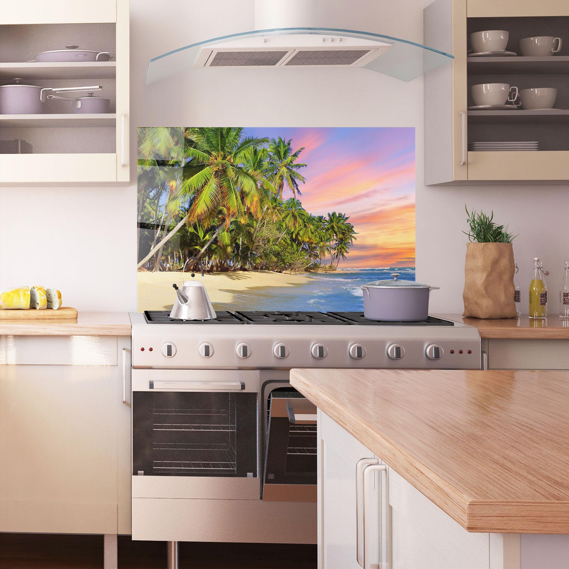 Küchenrückwand Glas Coconut Tree Sunset mockup 1