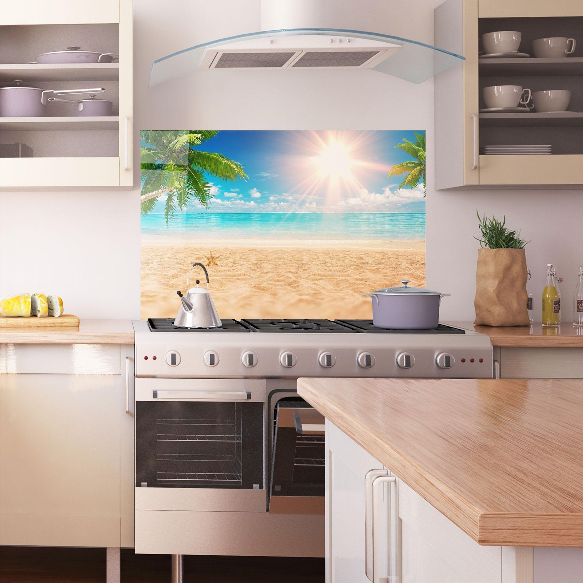 Küchenrückwand Glas Exotic Beach Ocean mockup 1