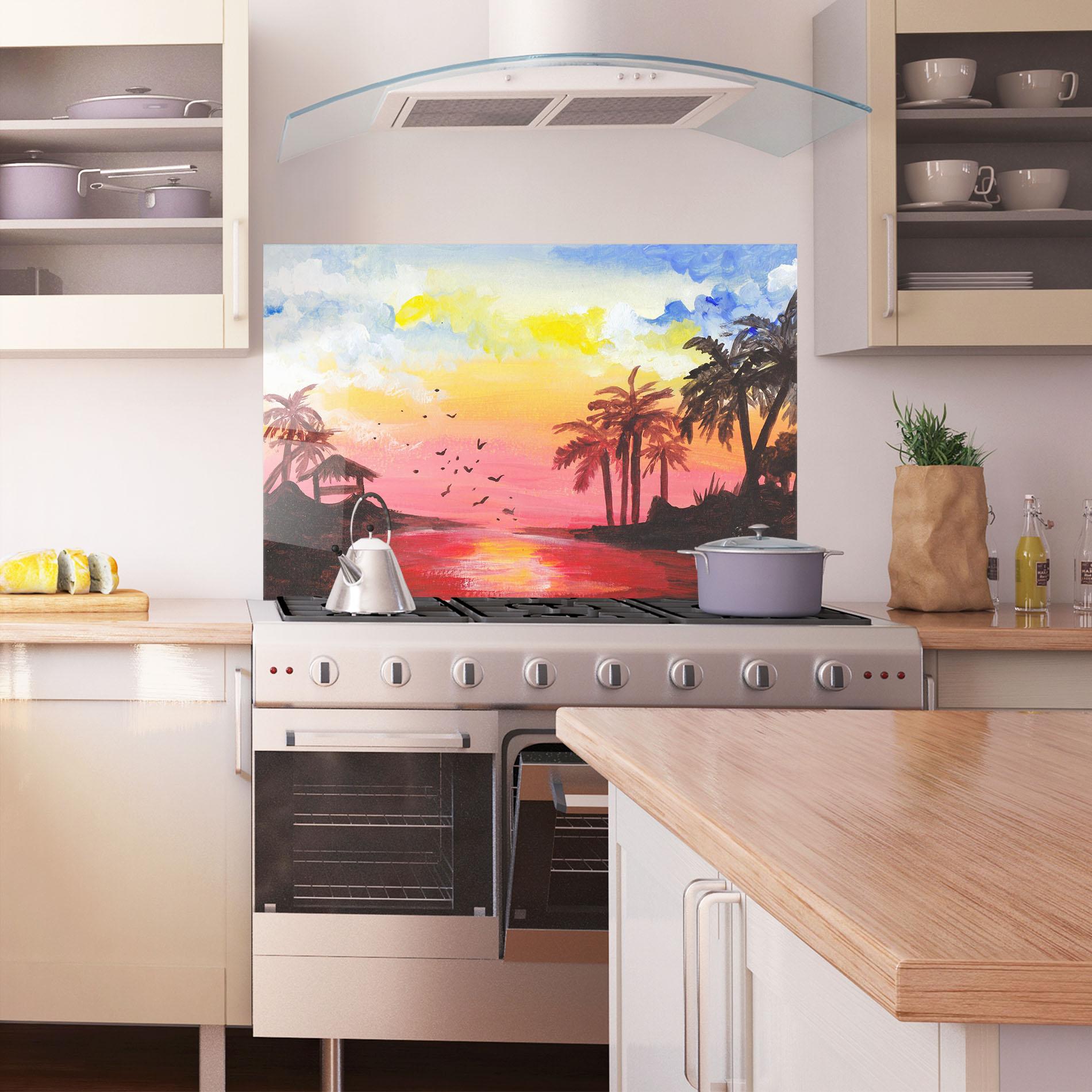 Küchenrückwand Glas Sunset Gouache Painting mockup 1