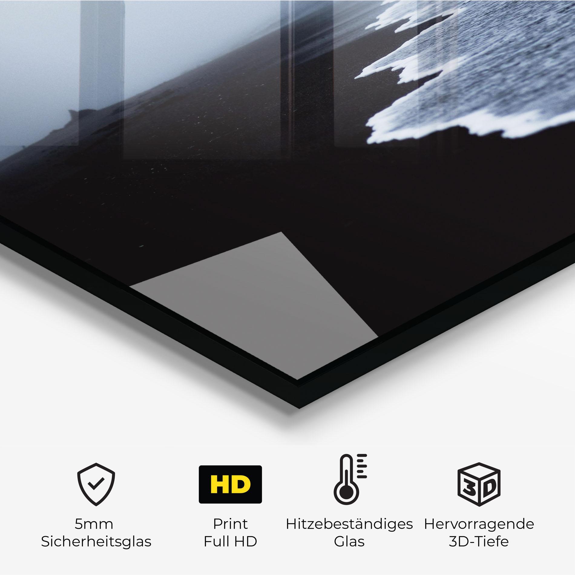 Küchenrückwand Glas Black Beach View mockup 2