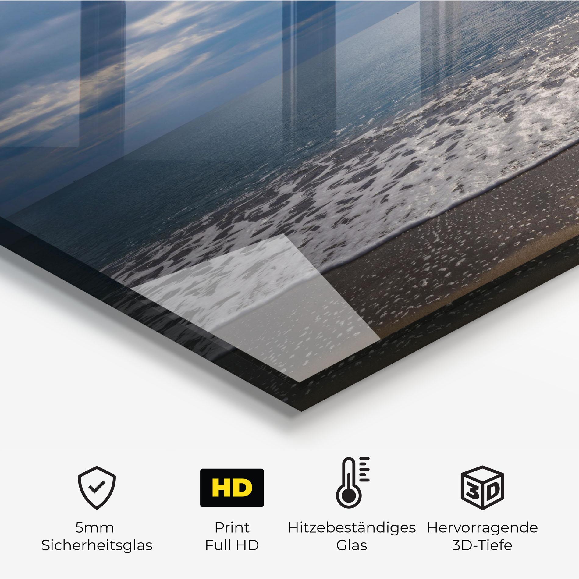 Küchenrückwand Glas Blue Cream Beach mockup 2