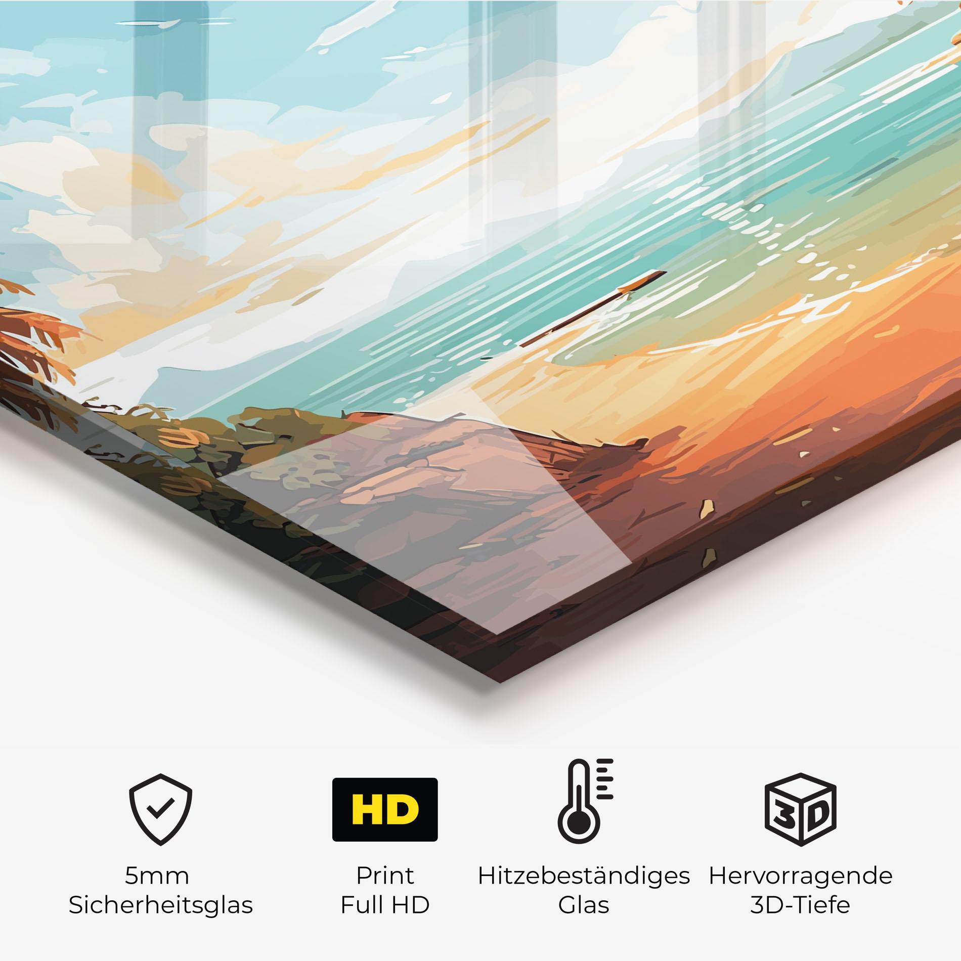 Küchenrückwand Glas Blue Sky Beach mockup 2