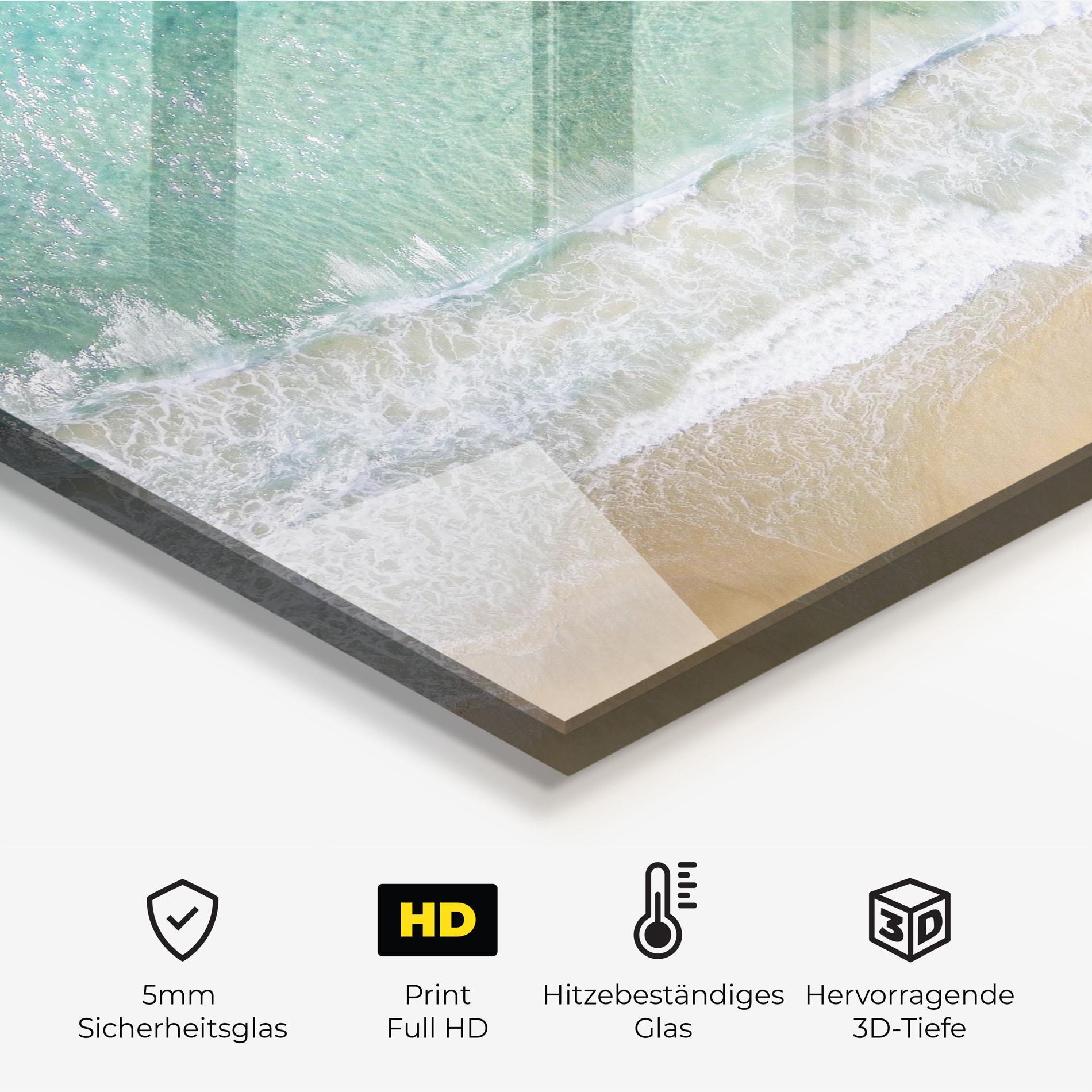 Küchenrückwand Glas Blue Waves Beach mockup 2