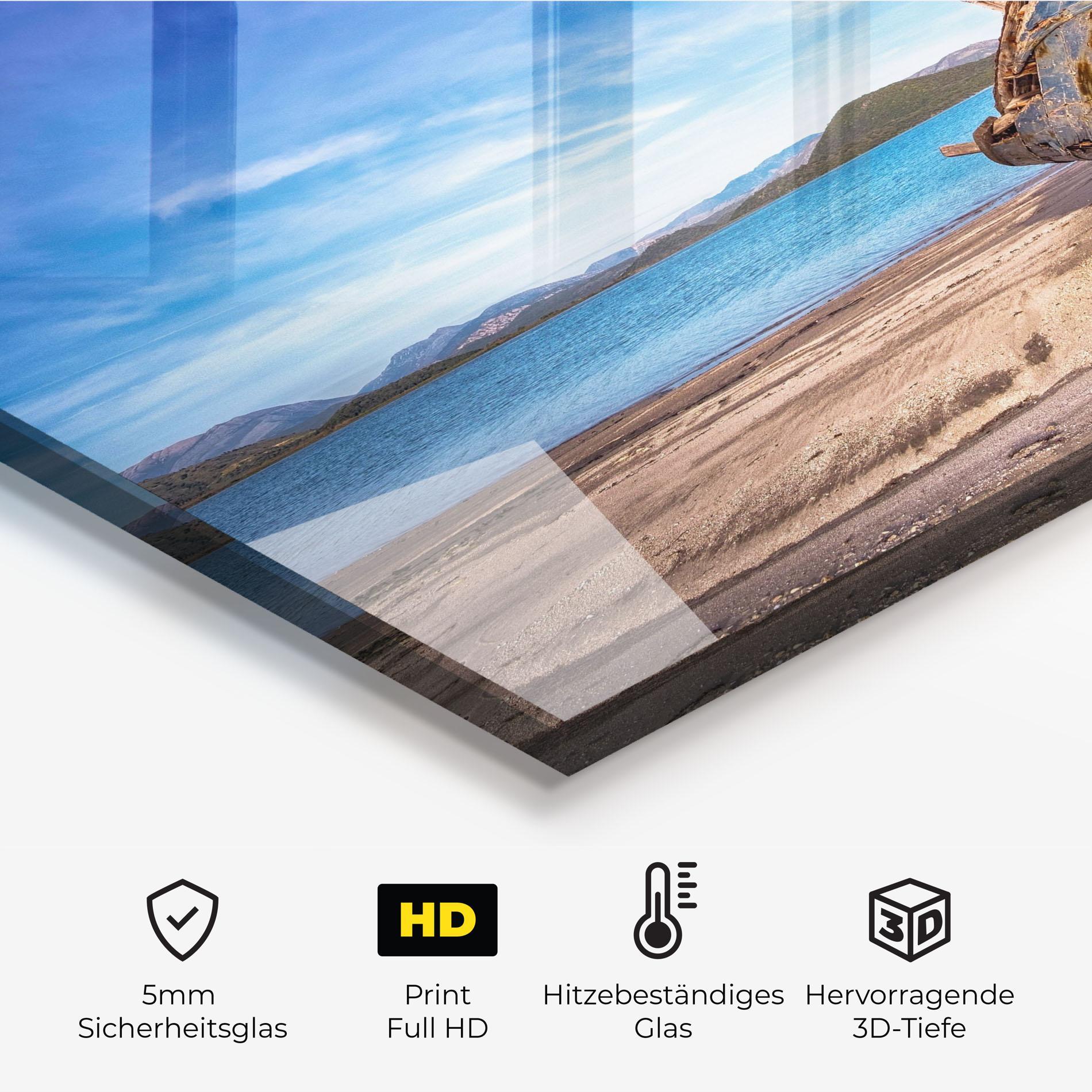 Küchenrückwand Glas Boat Blue Sky mockup 2